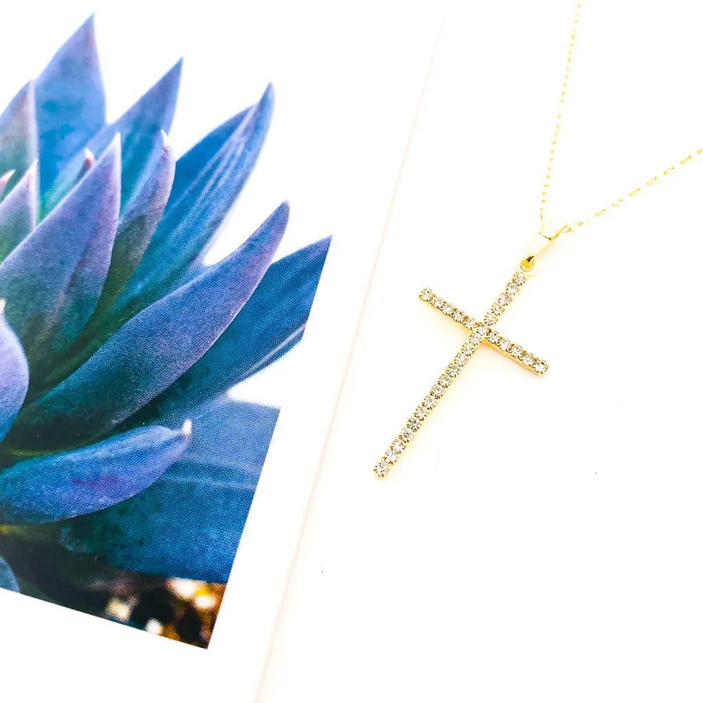 Grace Hanging Rhinestone Cross Necklace