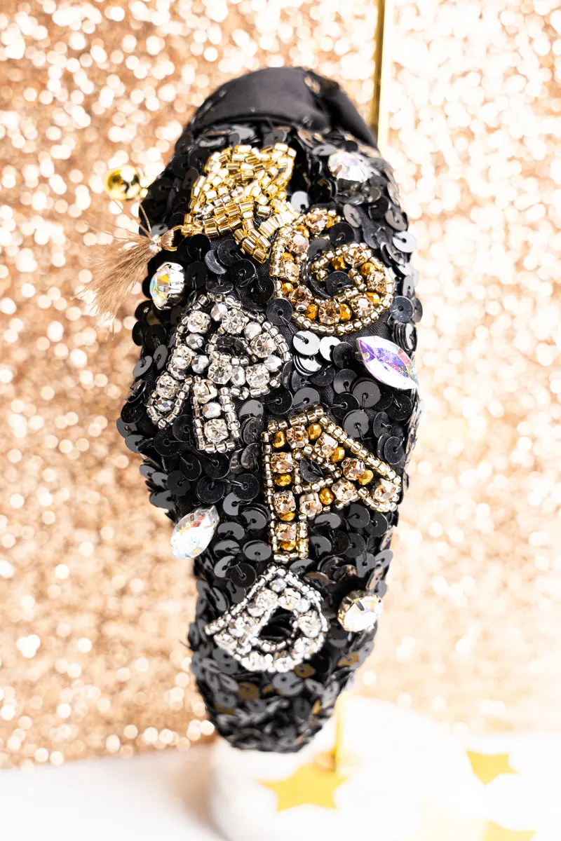 'Grad' Seed Bead Sequin Black Knotted Headband
