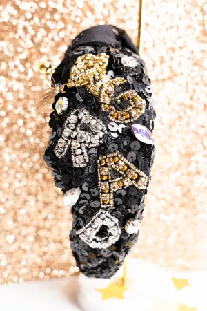 'Grad' Seed Bead Sequin Black Knotted Headband