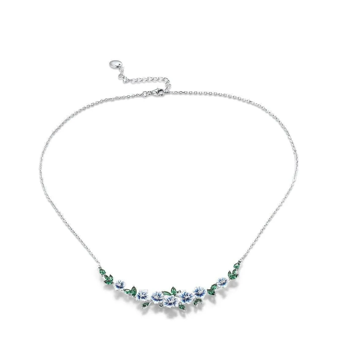Green Spinel Blooming Enamel Flower Necklace