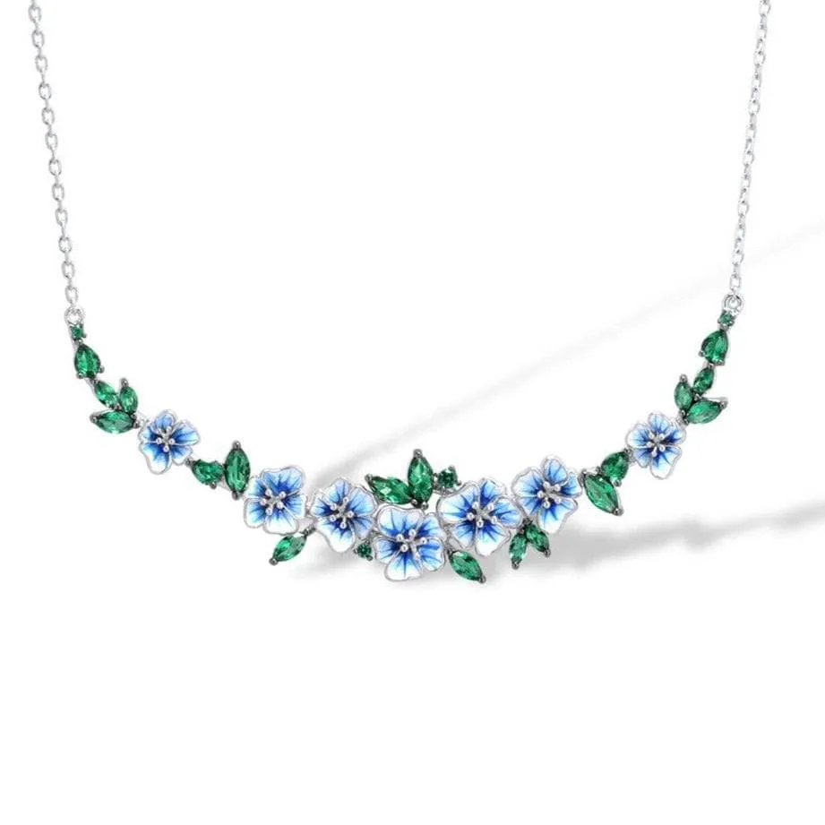 Green Spinel Blooming Enamel Flower Necklace