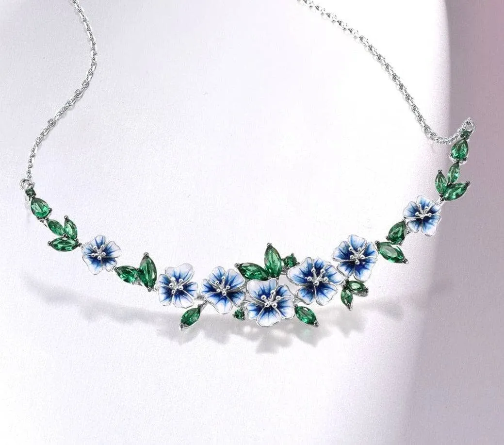 Green Spinel Blooming Enamel Flower Necklace
