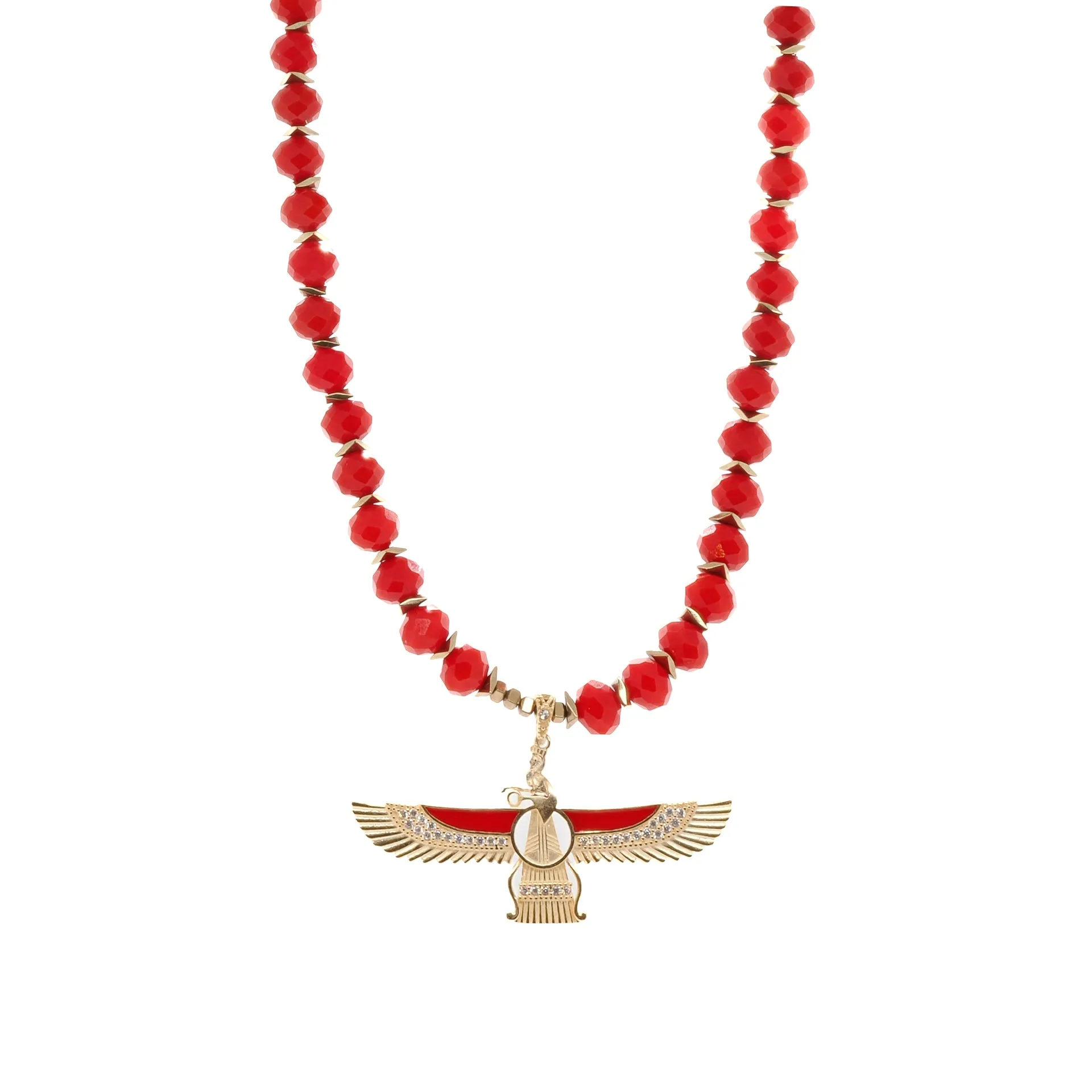 Guardian Angel Faravahar Pendant Good Life Red Beaded Necklace