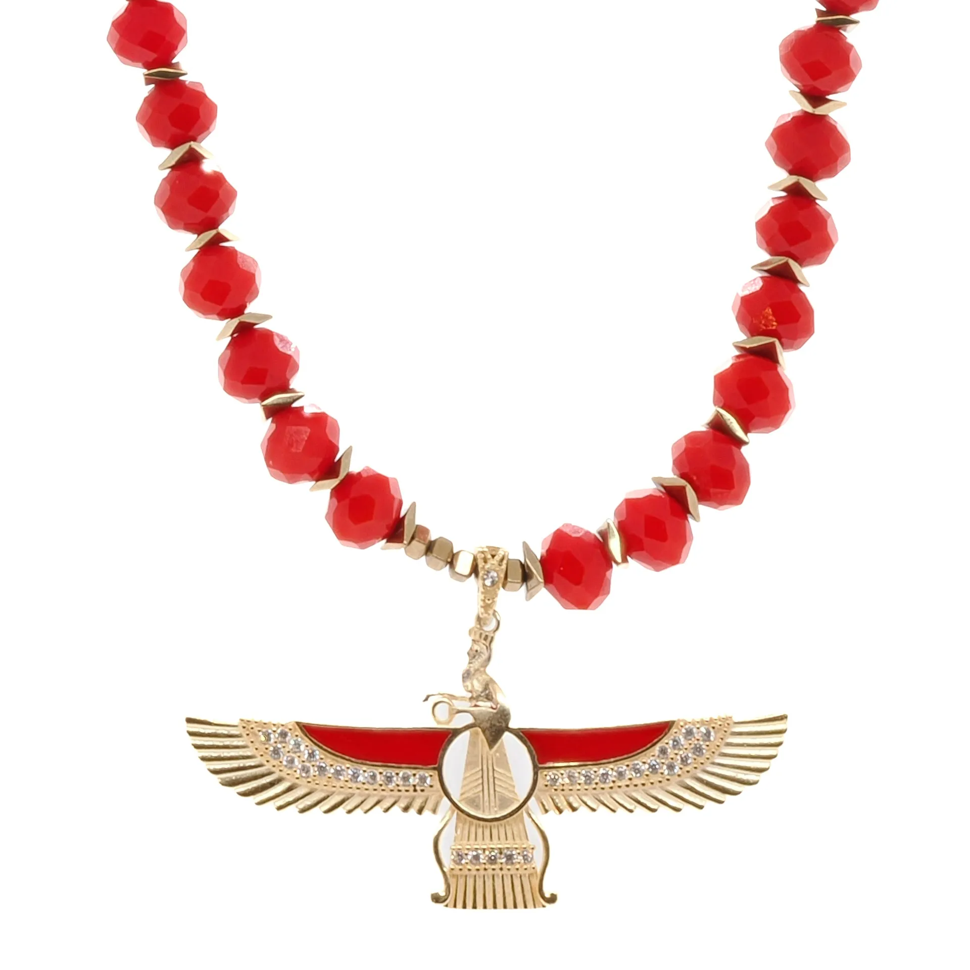 Guardian Angel Faravahar Pendant Good Life Red Beaded Necklace