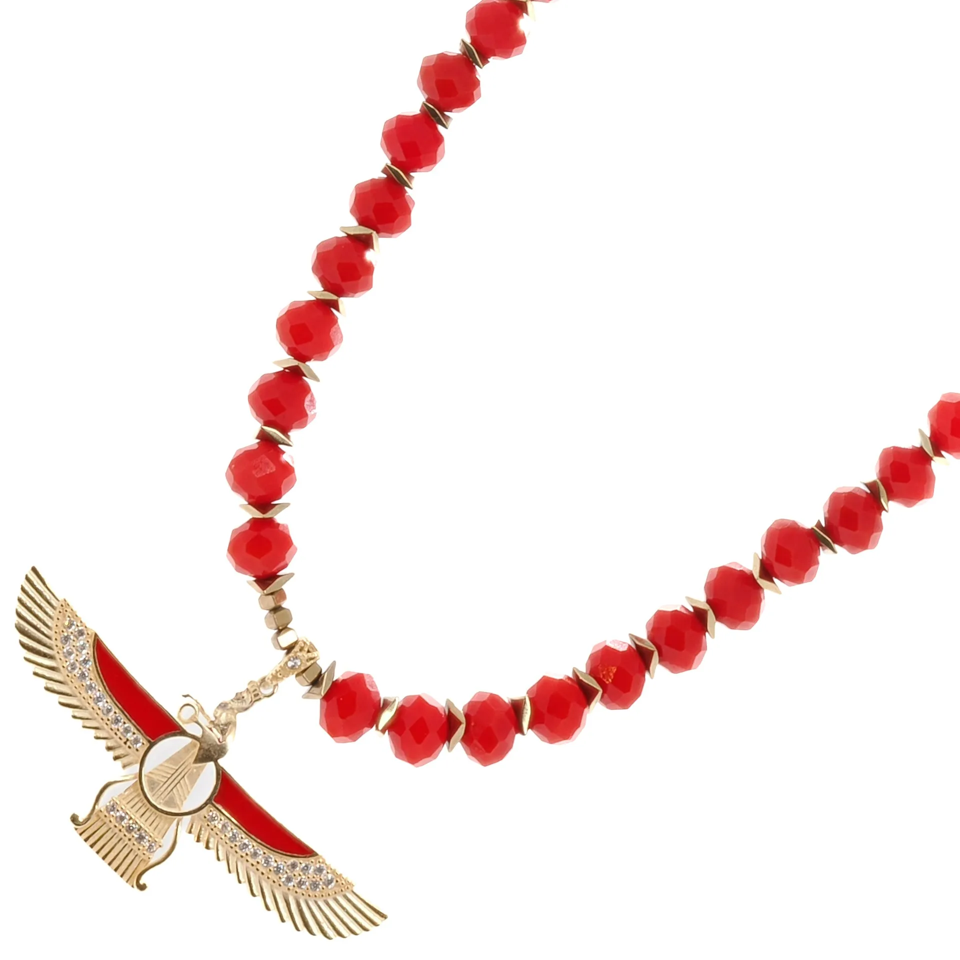 Guardian Angel Faravahar Pendant Good Life Red Beaded Necklace