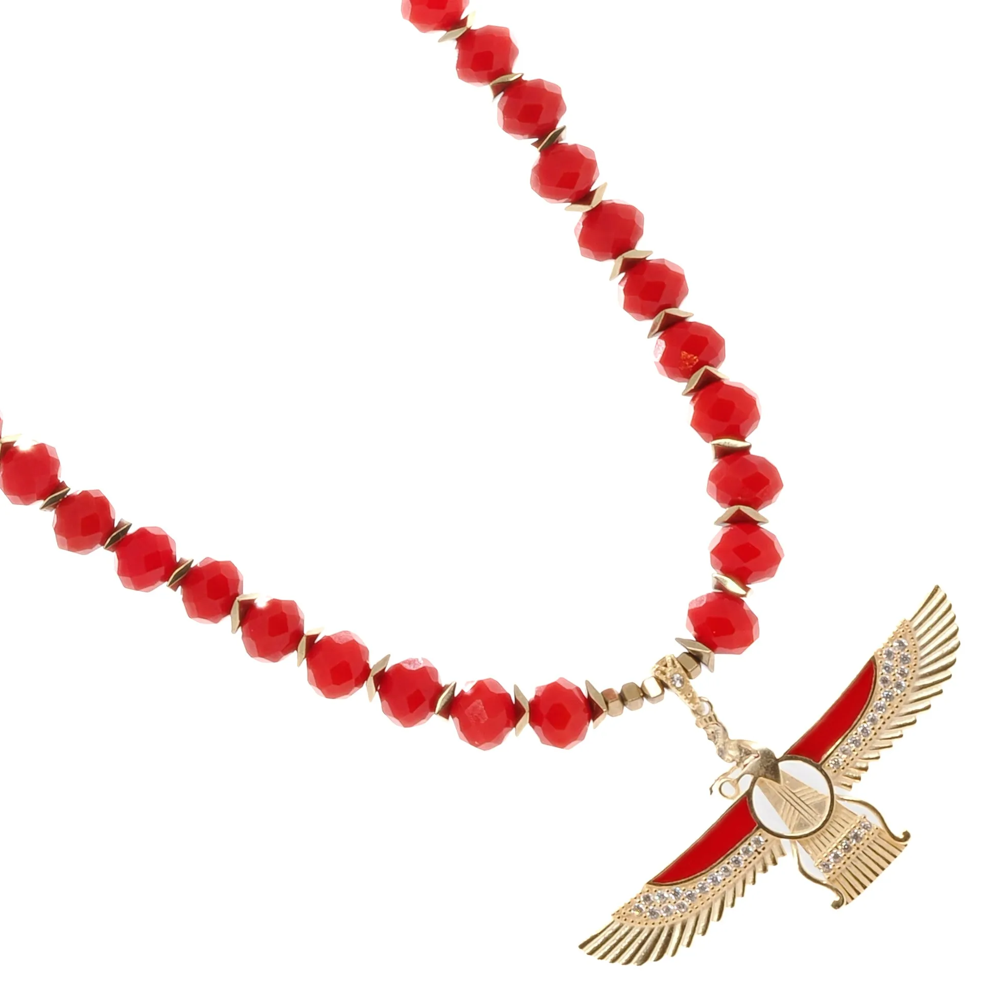Guardian Angel Faravahar Pendant Good Life Red Beaded Necklace