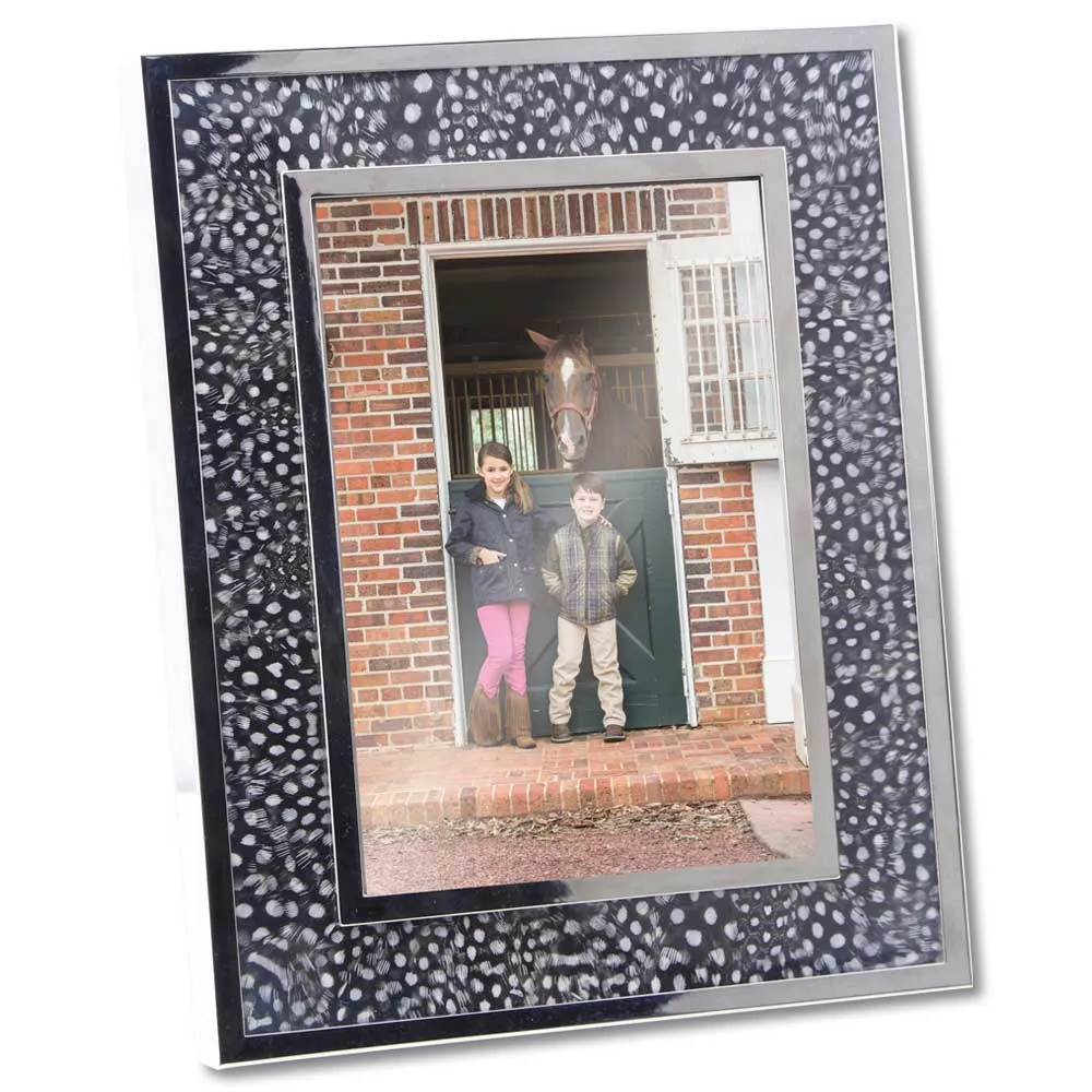 Guinea Grey Feather and Silver Frame