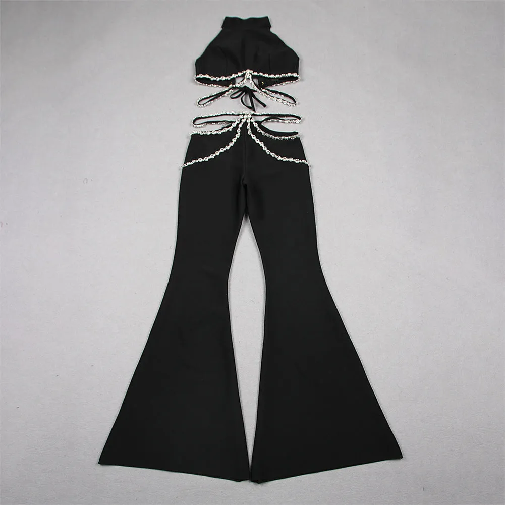 Halter Sleeveless Rhinestone Bandage Set HL9565