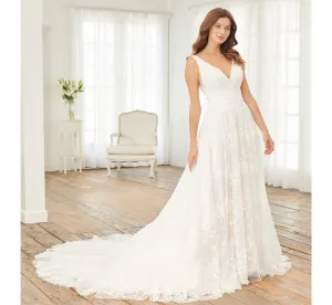 Hand-Beaded And Lace A-Line Gown In Ivory Ivory Silver