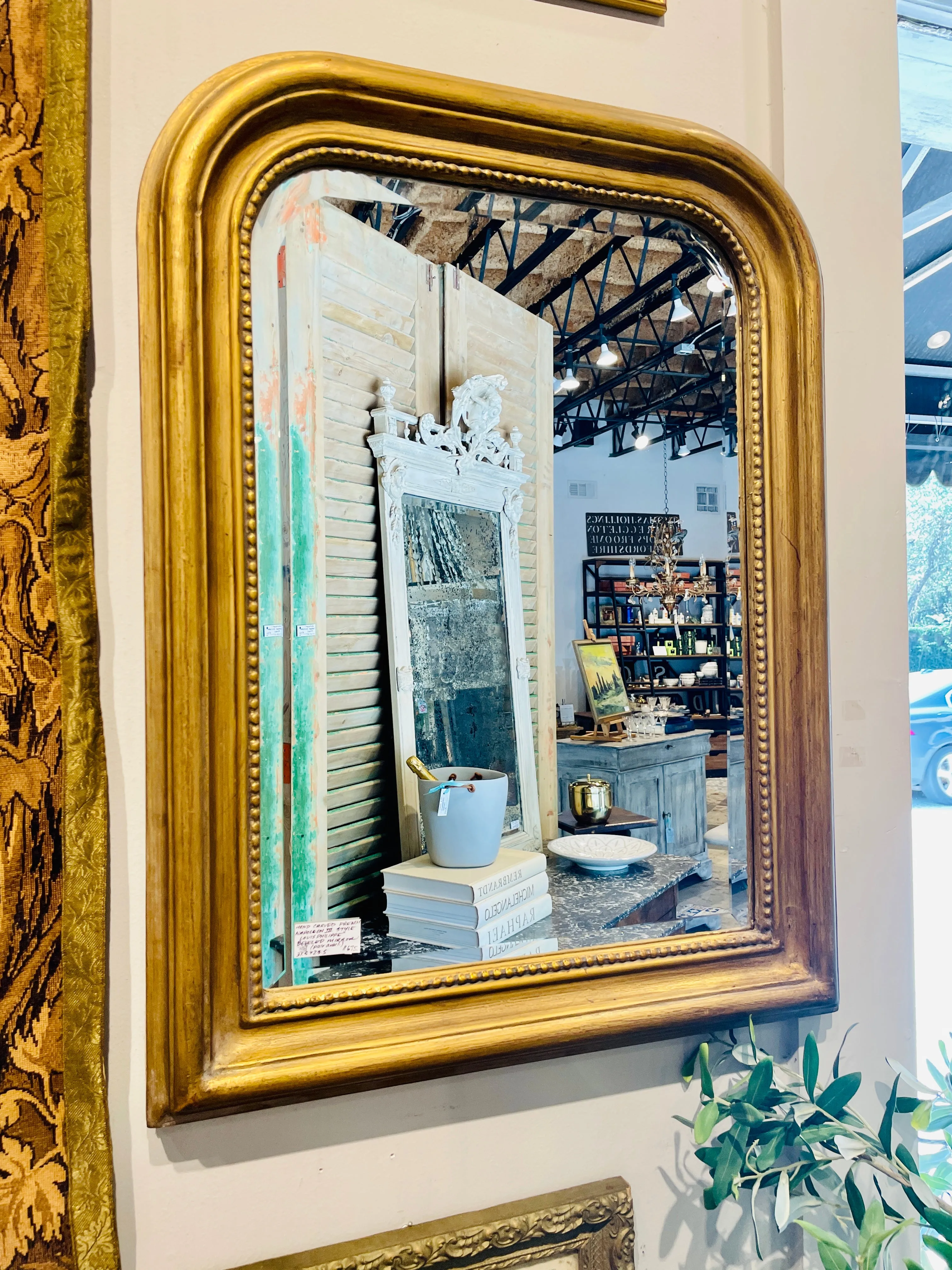 Hand-Carved Napoleon III Style Gilt Louis Philippe Beveled Mirror - Small