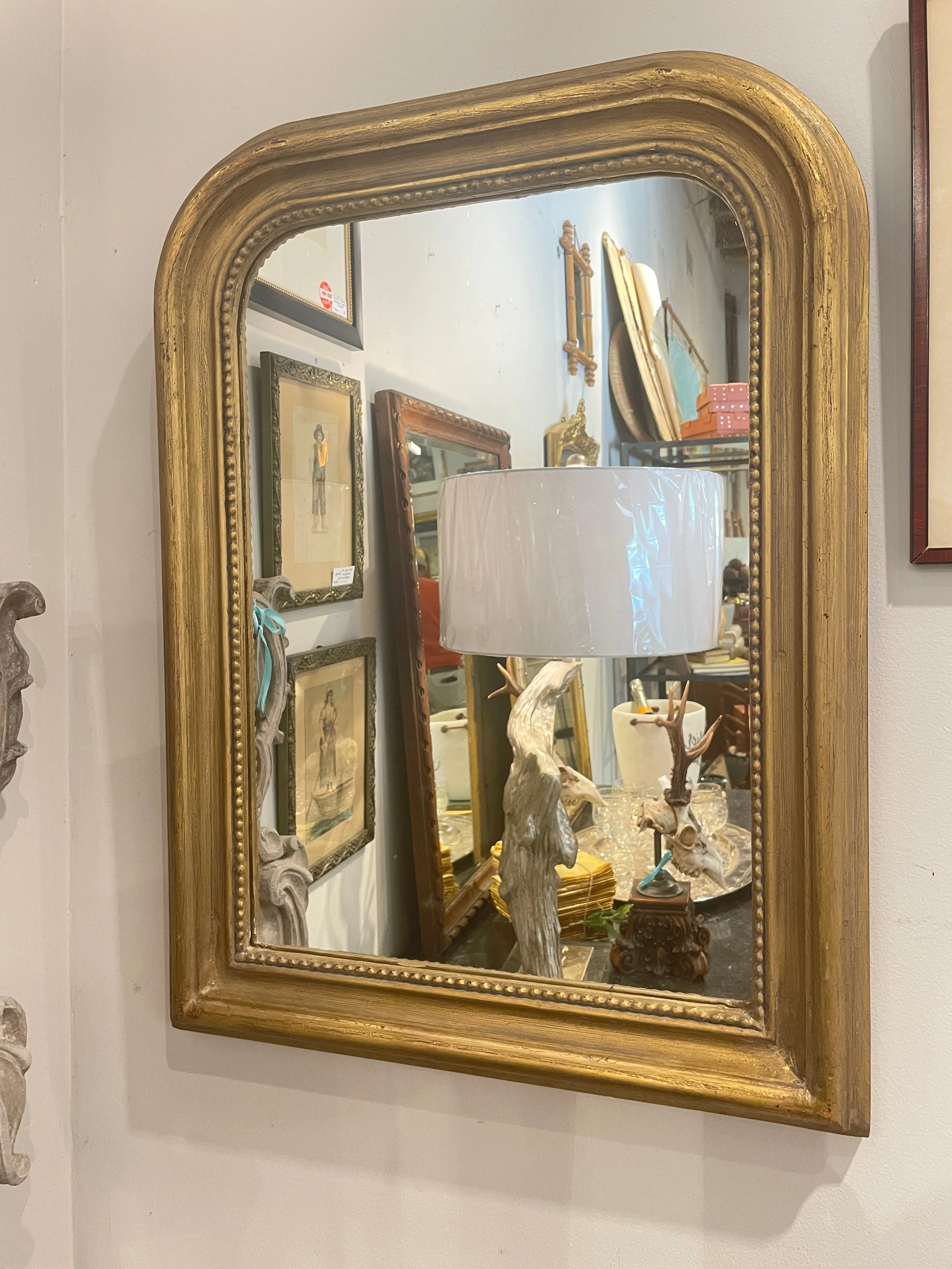 Hand-Carved Napoleon III Style Gilt Louis Philippe Beveled Mirror - Small