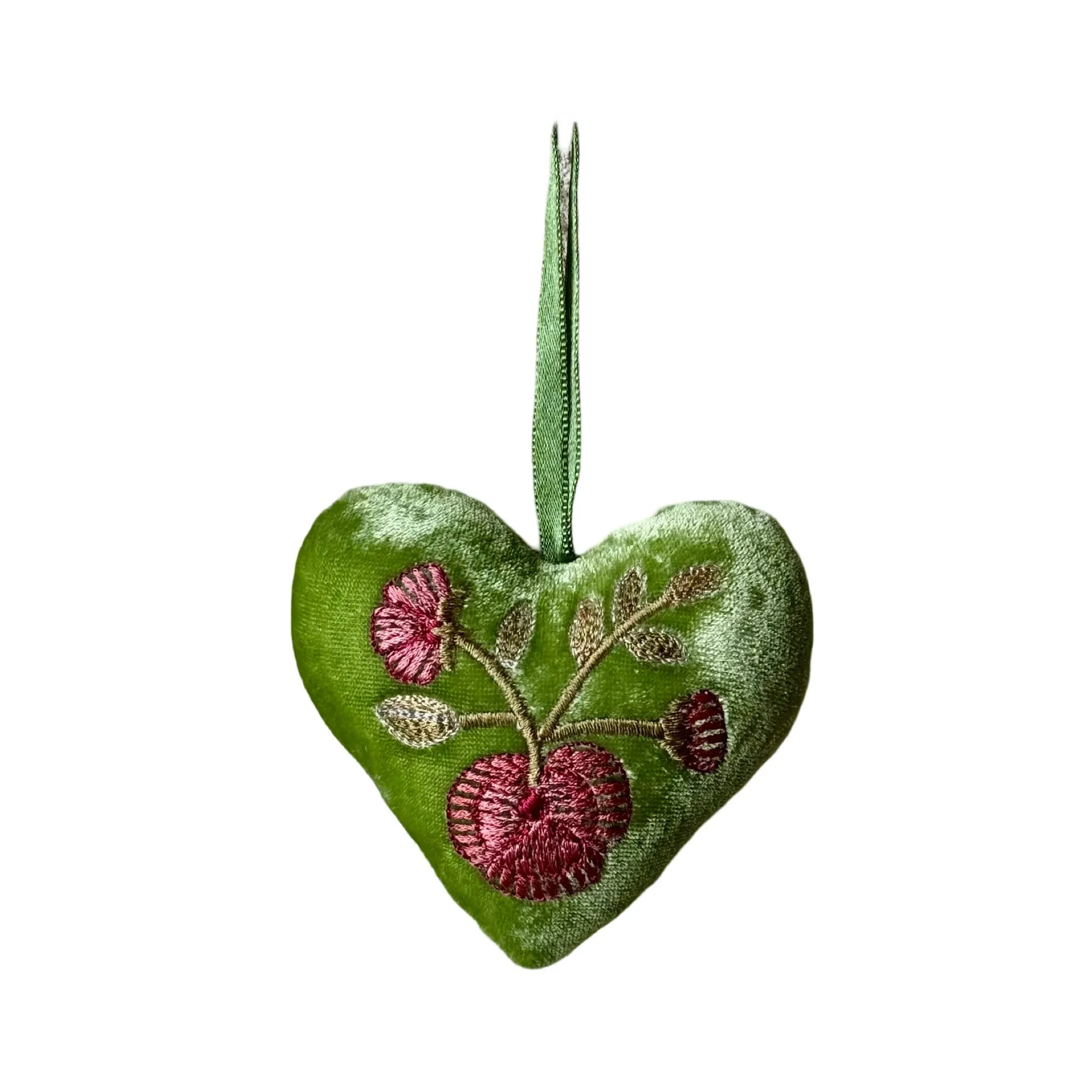 Hand Embroidered Silk Velvet Heart Ornaments