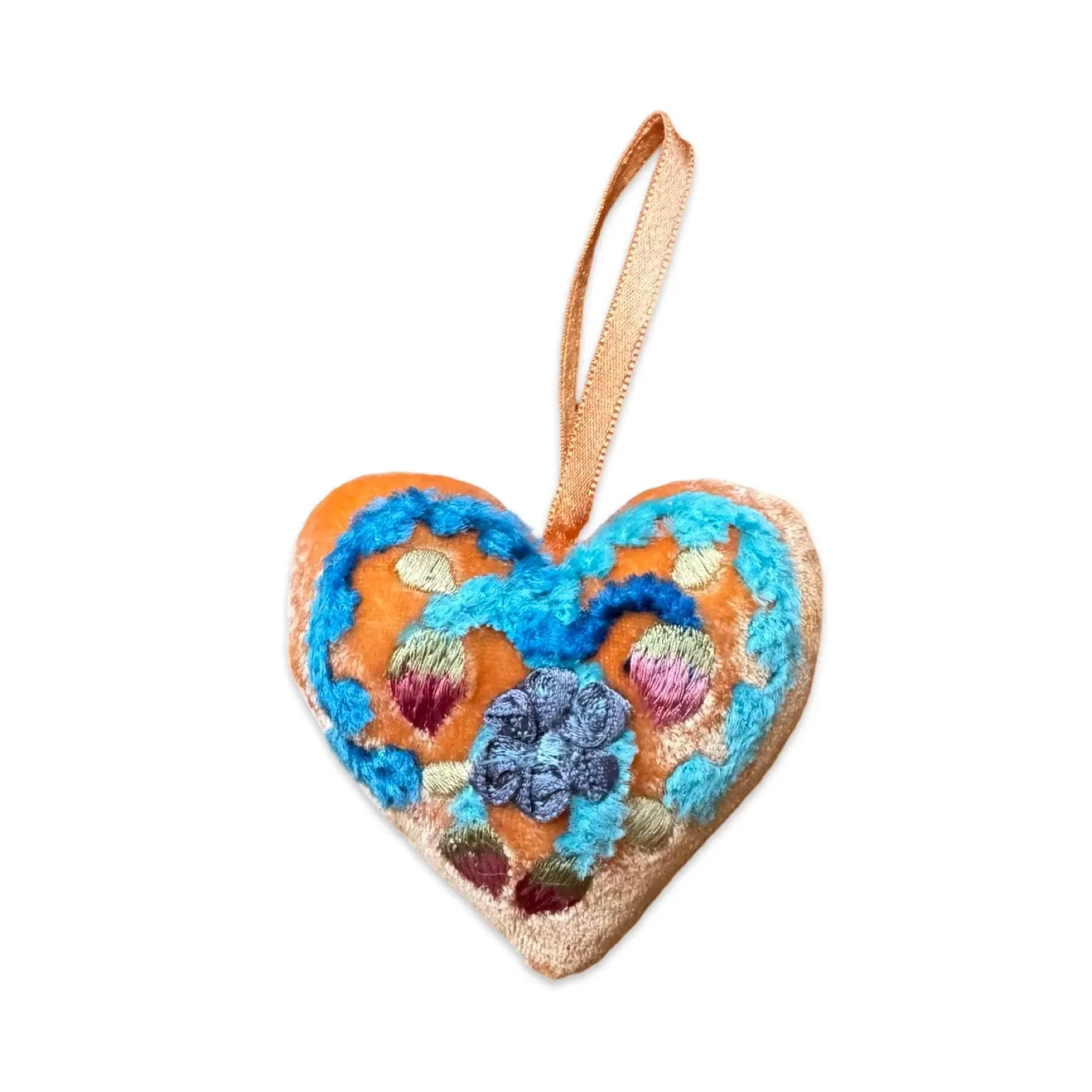 Hand Embroidered Silk Velvet Heart Ornaments