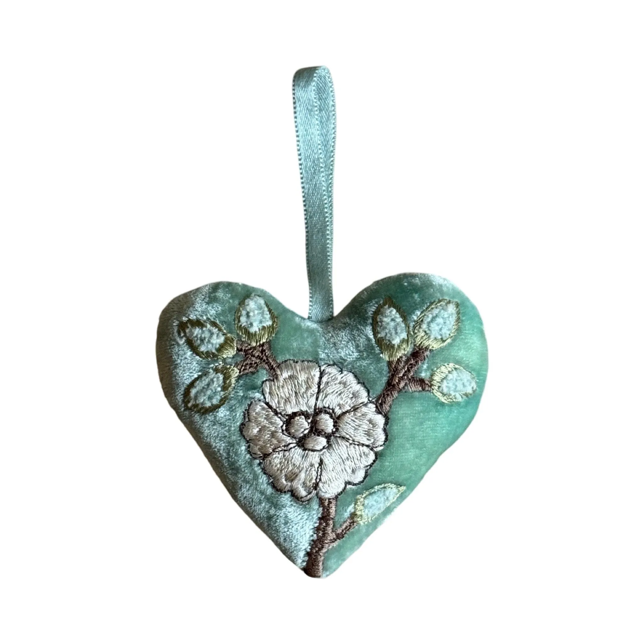 Hand Embroidered Silk Velvet Heart Ornaments