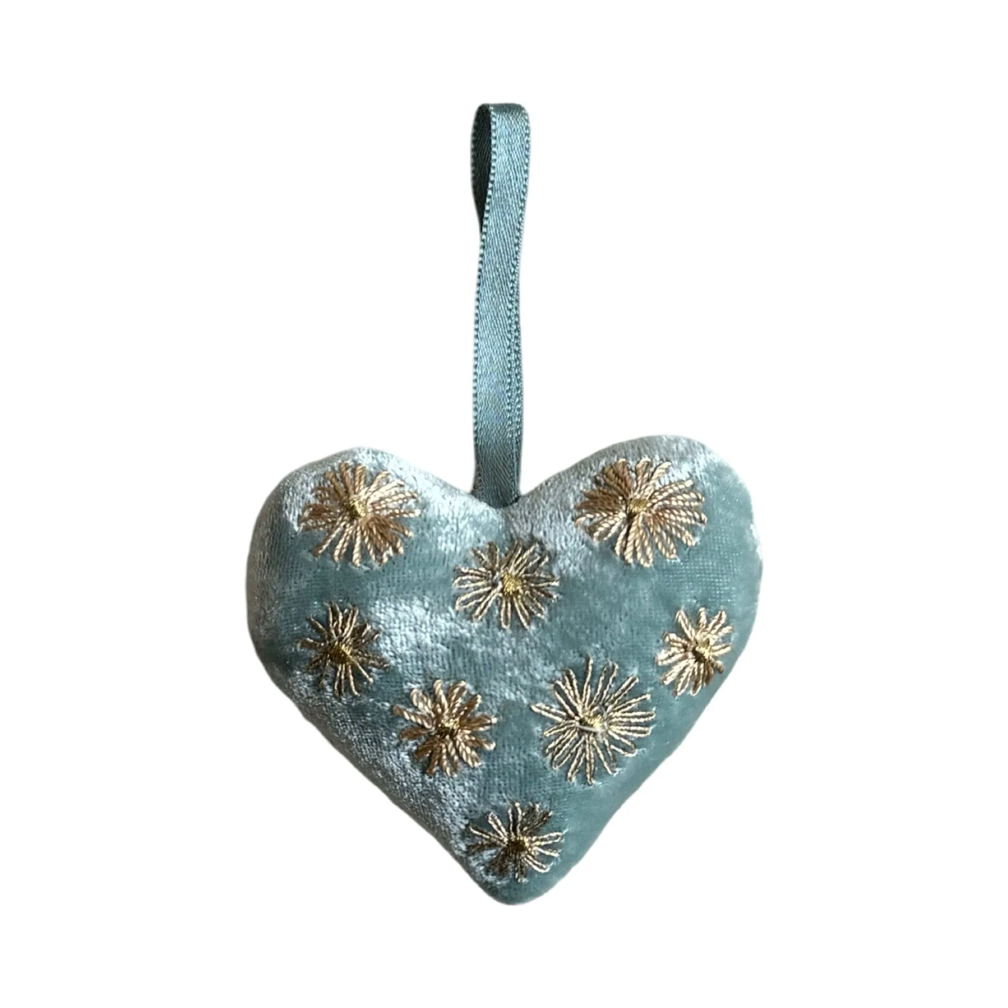 Hand Embroidered Silk Velvet Heart Ornaments