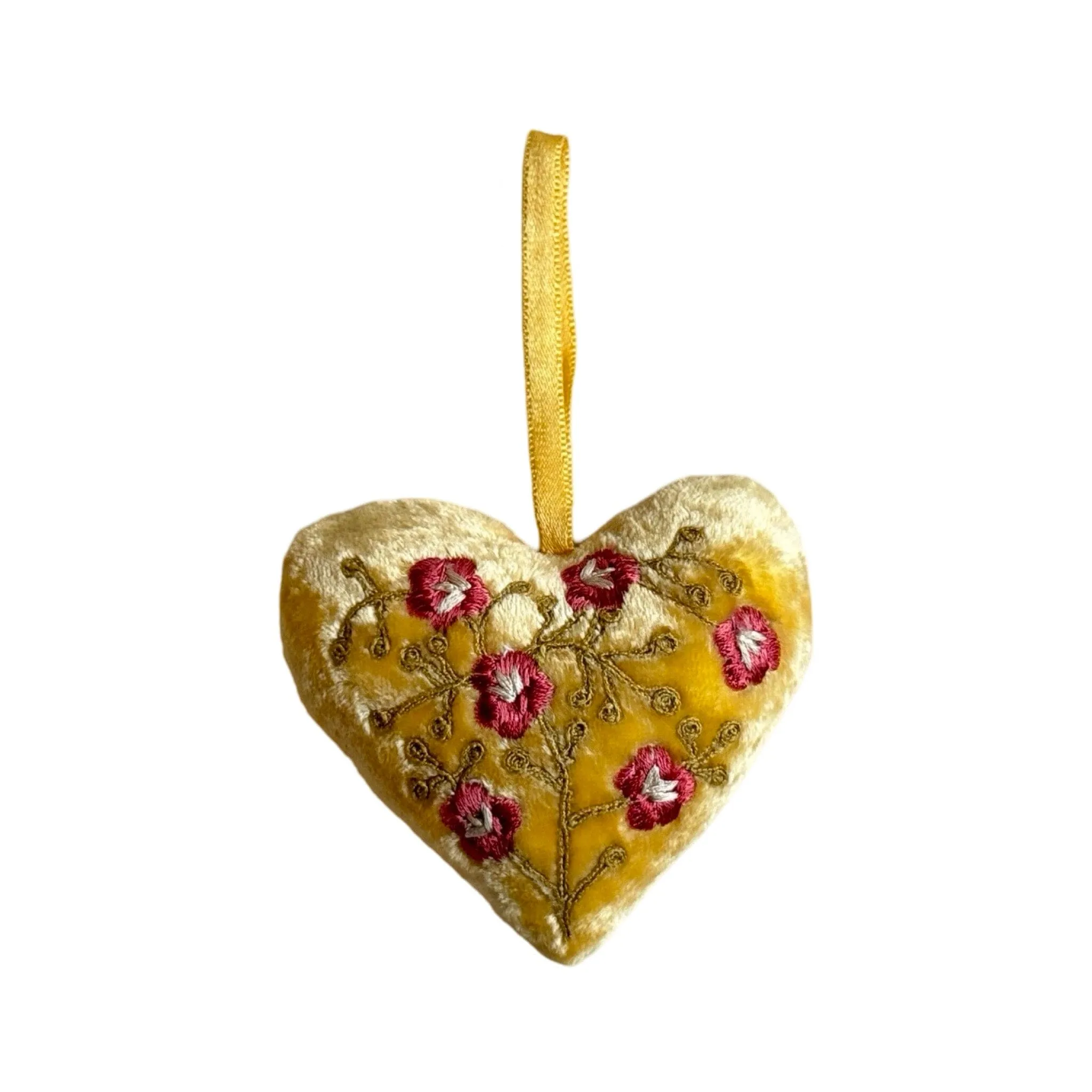 Hand Embroidered Silk Velvet Heart Ornaments