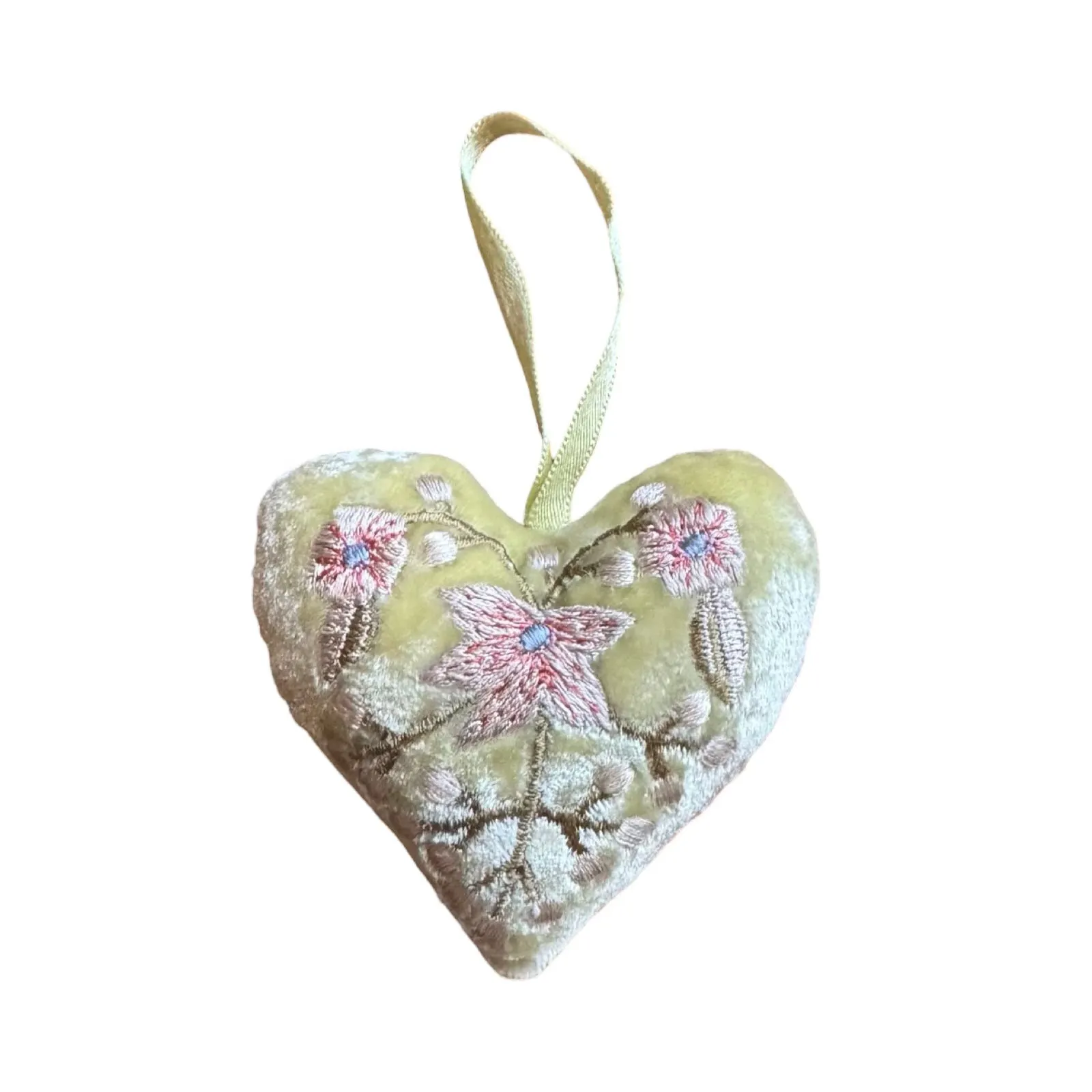 Hand Embroidered Silk Velvet Heart Ornaments