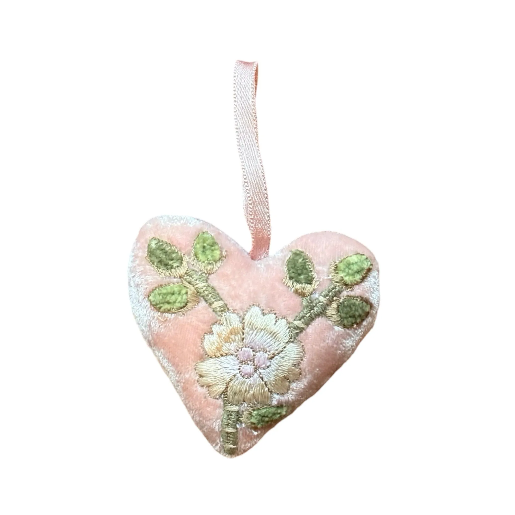 Hand Embroidered Silk Velvet Heart Ornaments