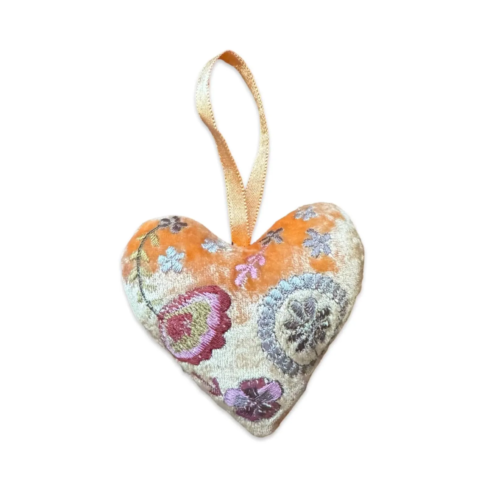 Hand Embroidered Silk Velvet Heart Ornaments