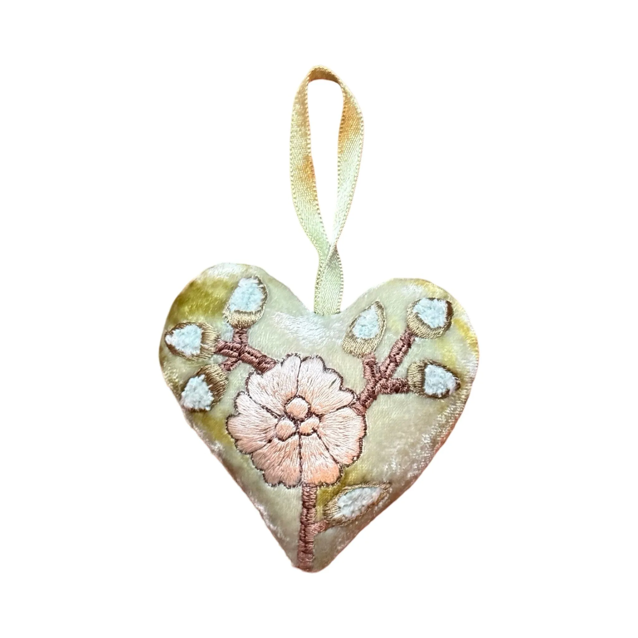 Hand Embroidered Silk Velvet Heart Ornaments