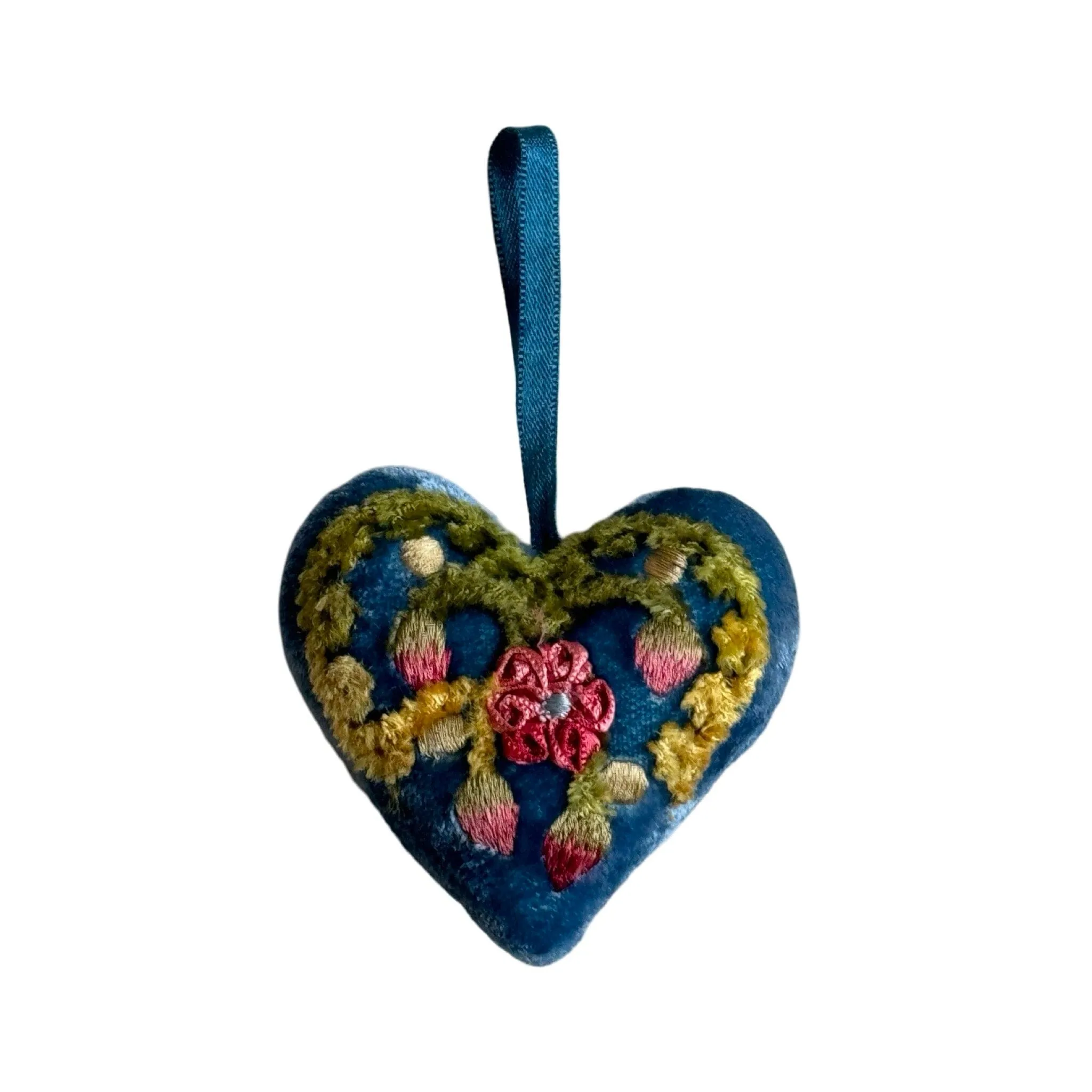 Hand Embroidered Silk Velvet Heart Ornaments