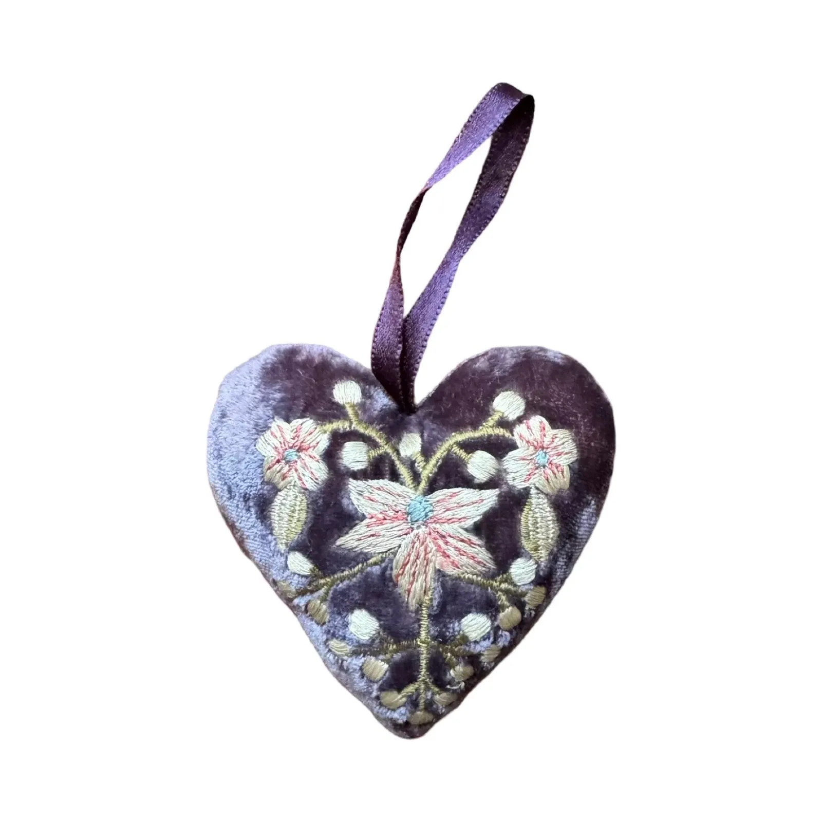 Hand Embroidered Silk Velvet Heart Ornaments