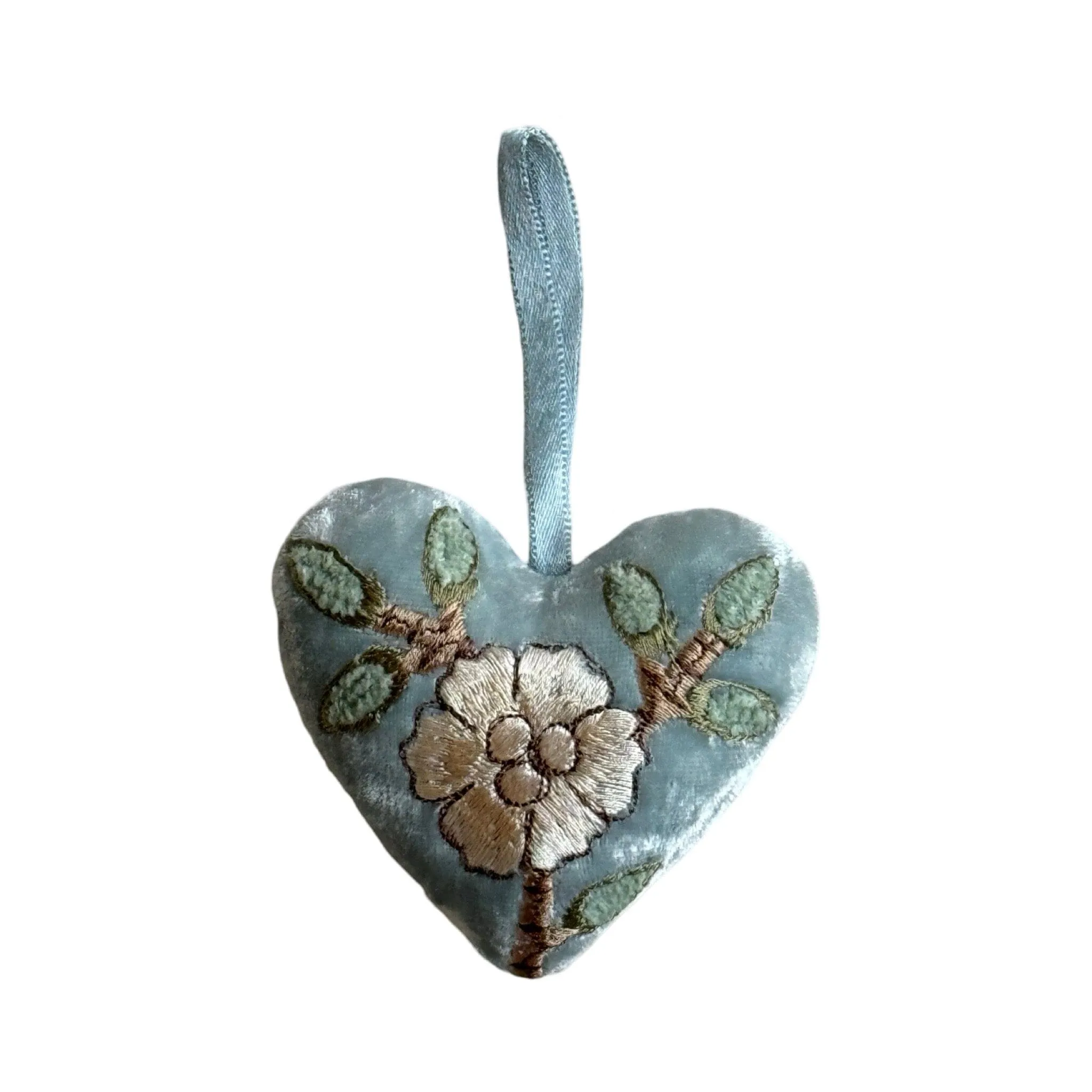 Hand Embroidered Silk Velvet Heart Ornaments
