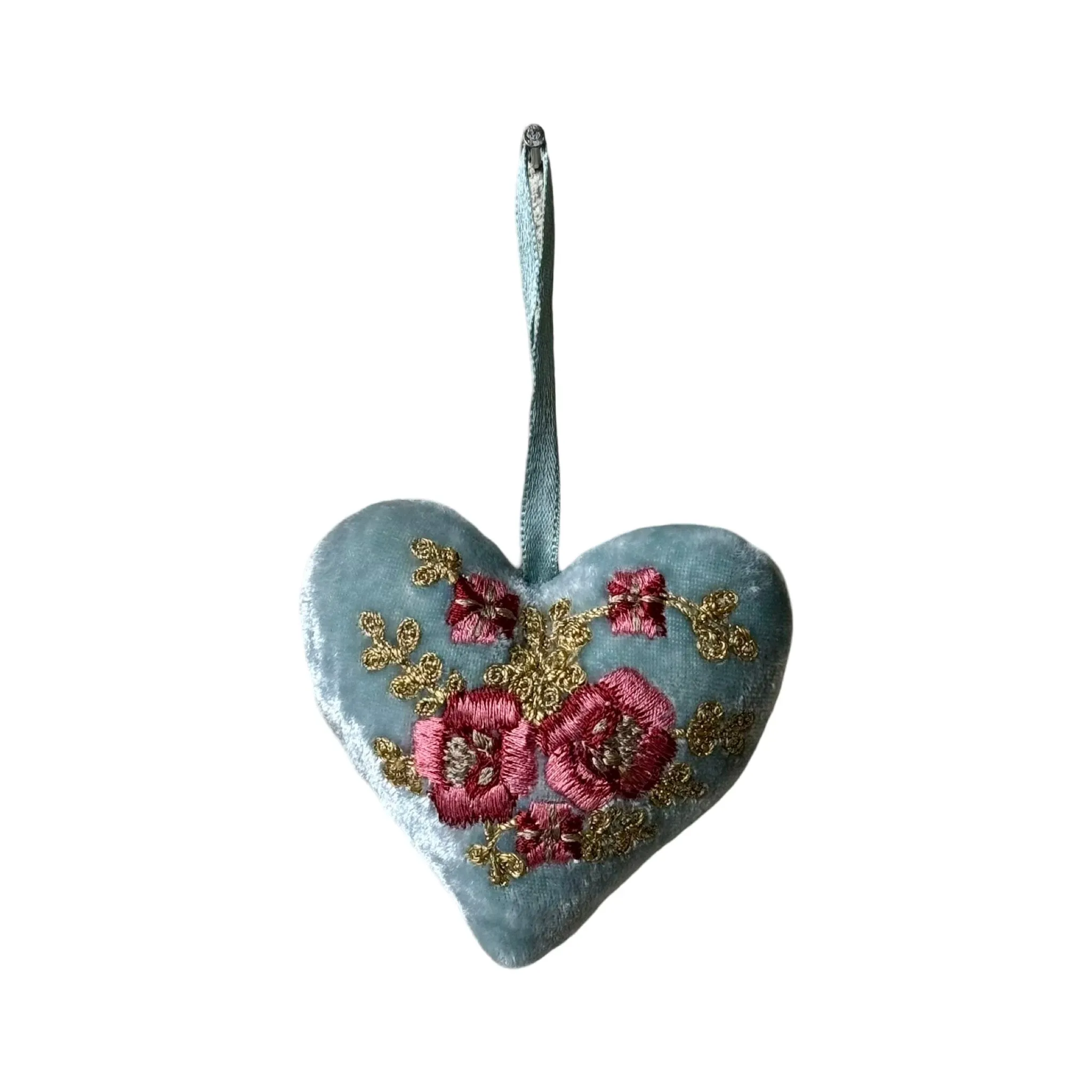 Hand Embroidered Silk Velvet Heart Ornaments