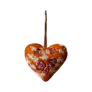 Hand Embroidered Silk Velvet Heart Ornaments