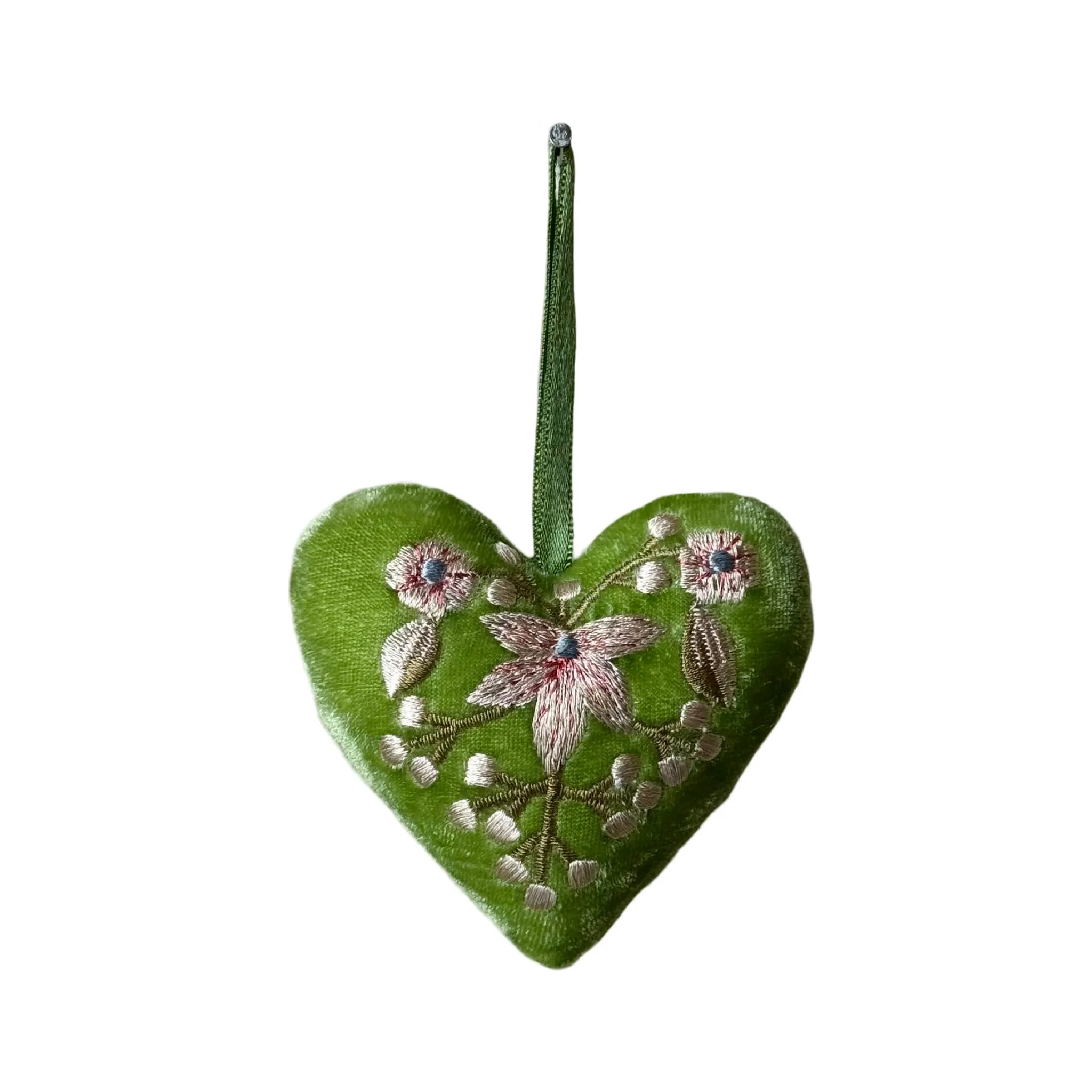 Hand Embroidered Silk Velvet Heart Ornaments