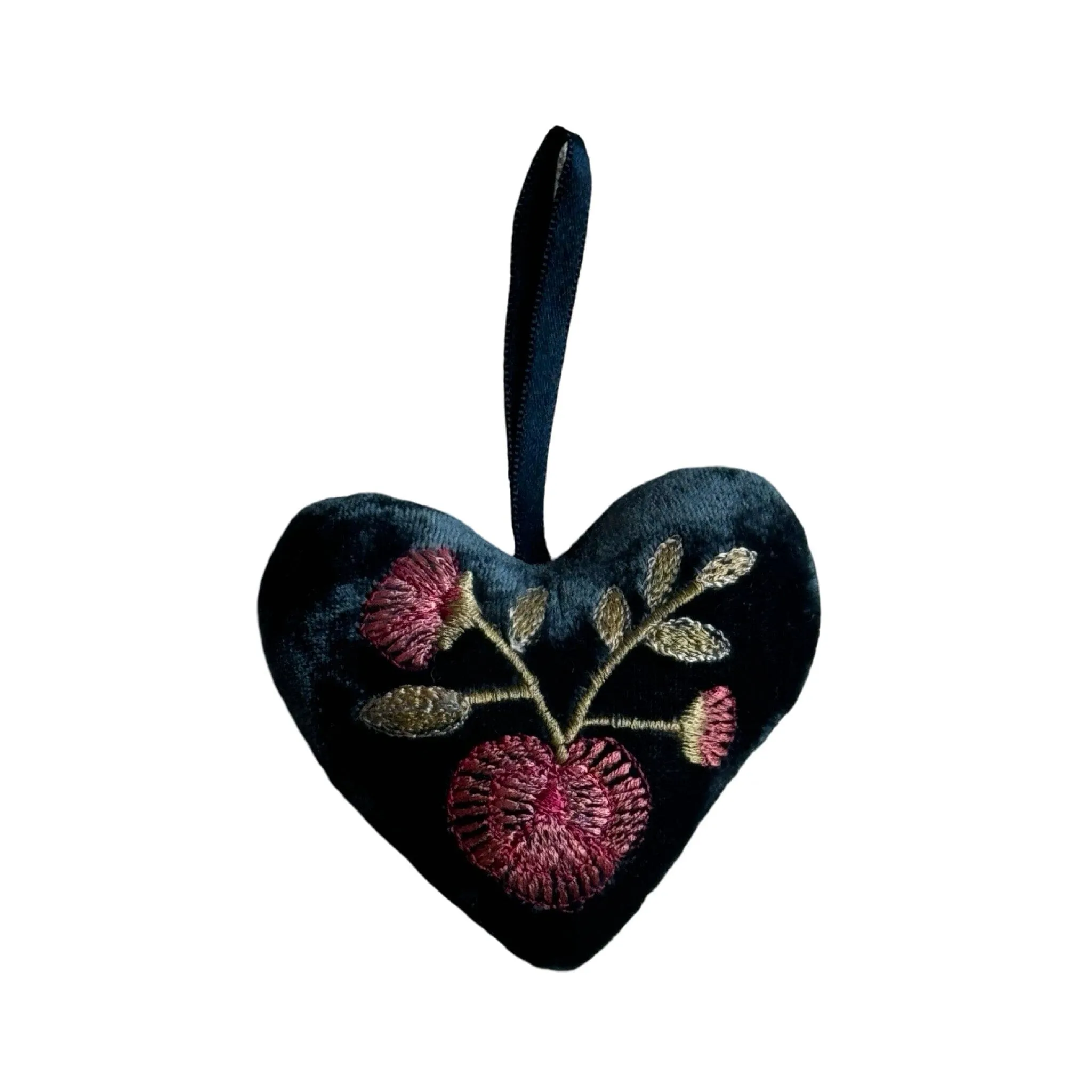 Hand Embroidered Silk Velvet Heart Ornaments