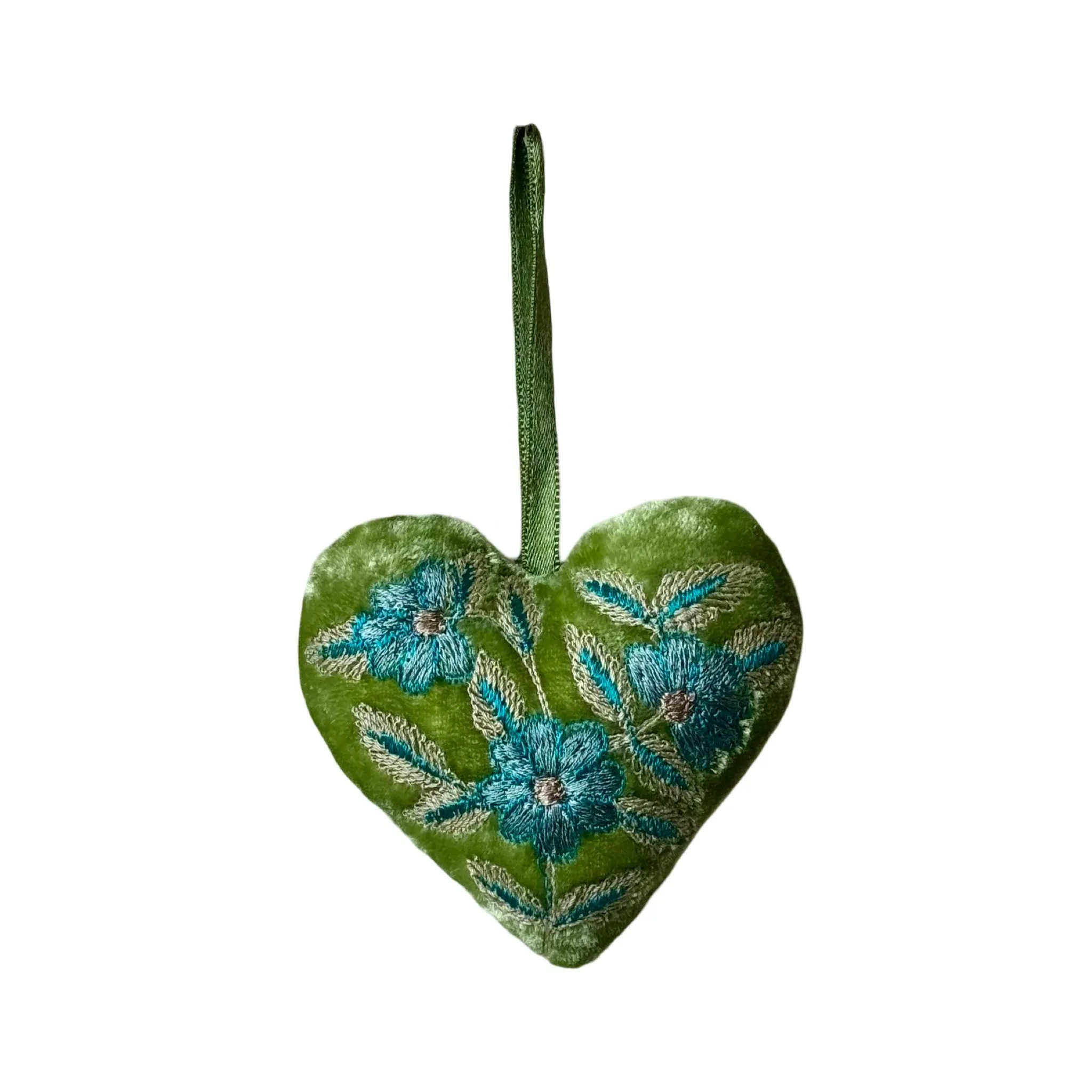 Hand Embroidered Silk Velvet Heart Ornaments