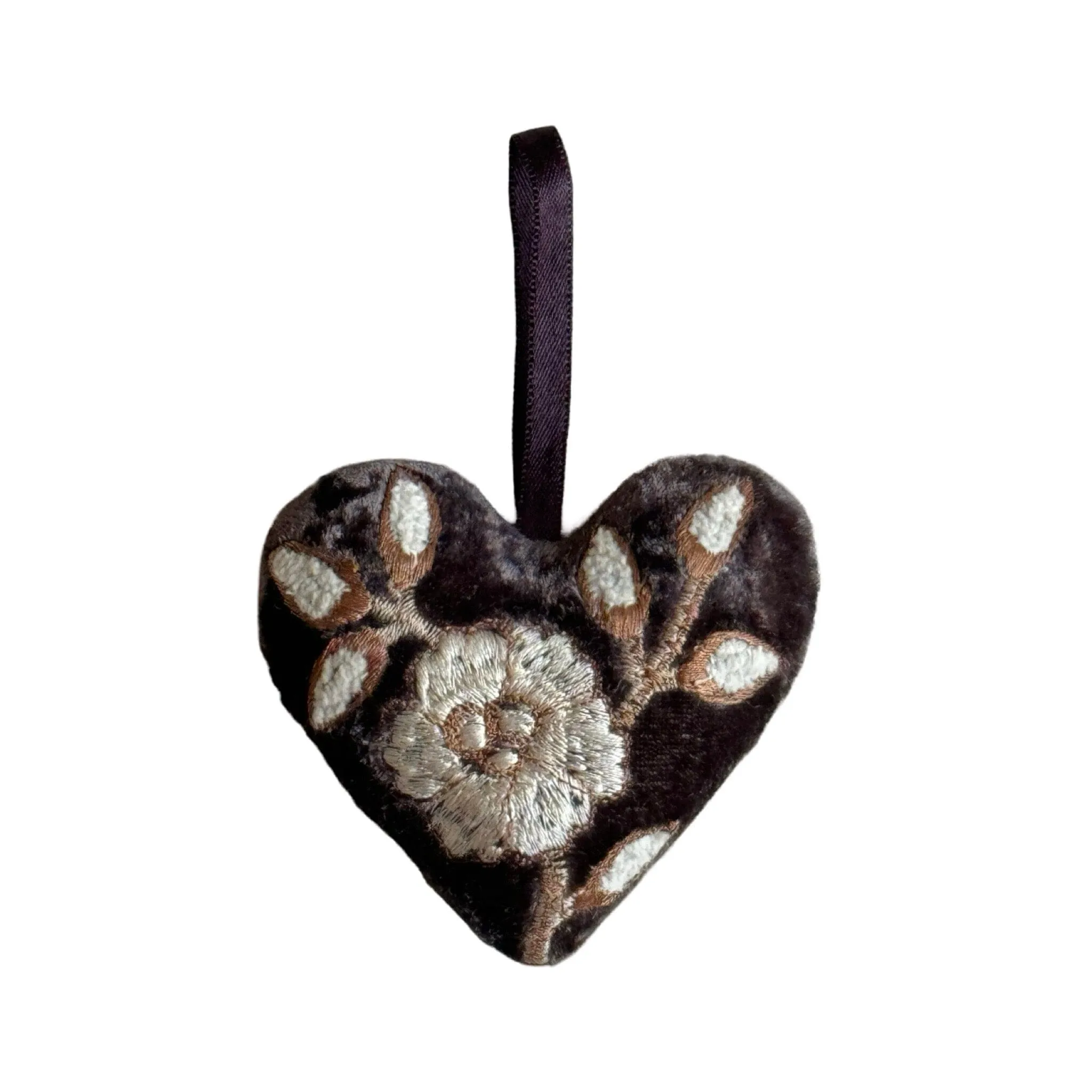 Hand Embroidered Silk Velvet Heart Ornaments