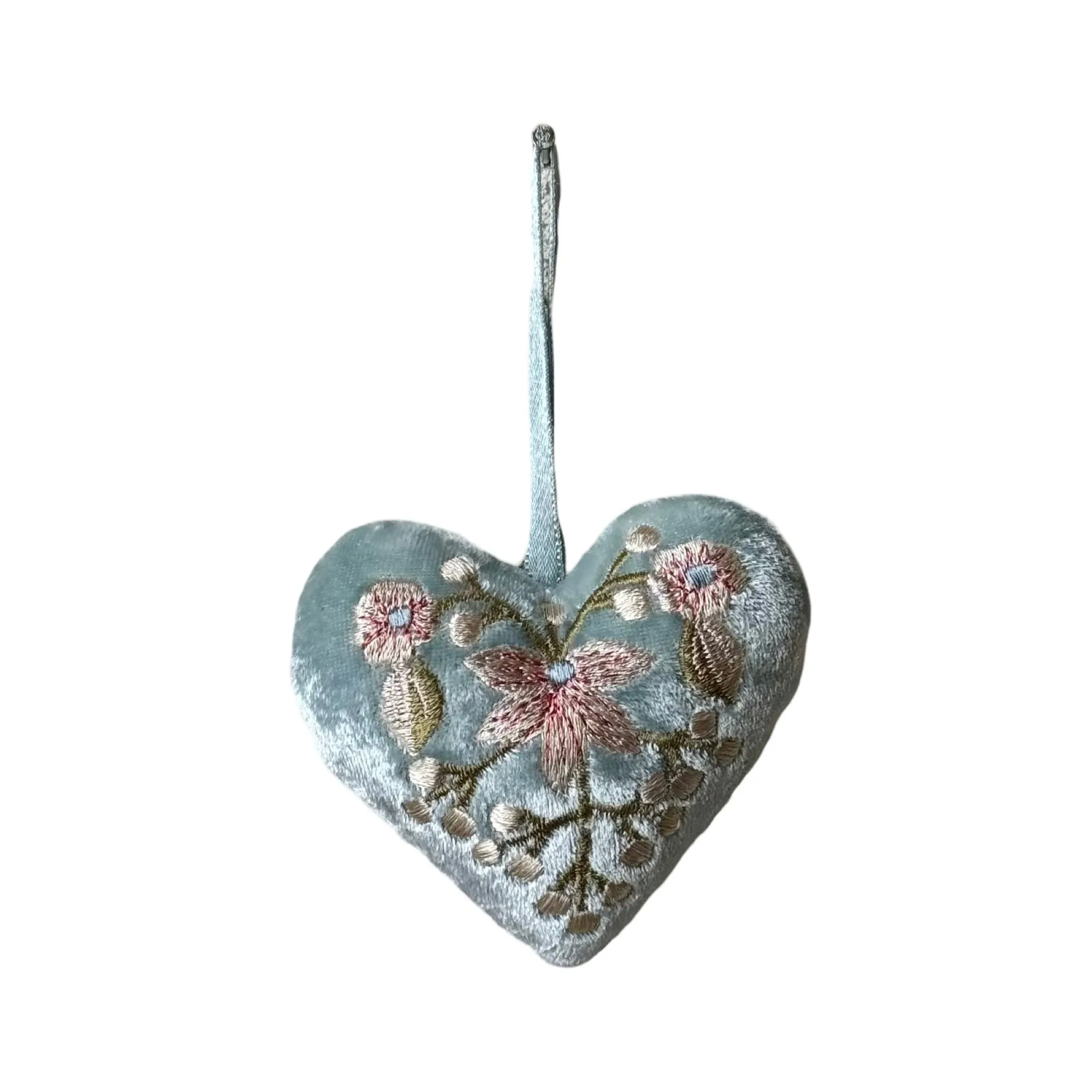 Hand Embroidered Silk Velvet Heart Ornaments