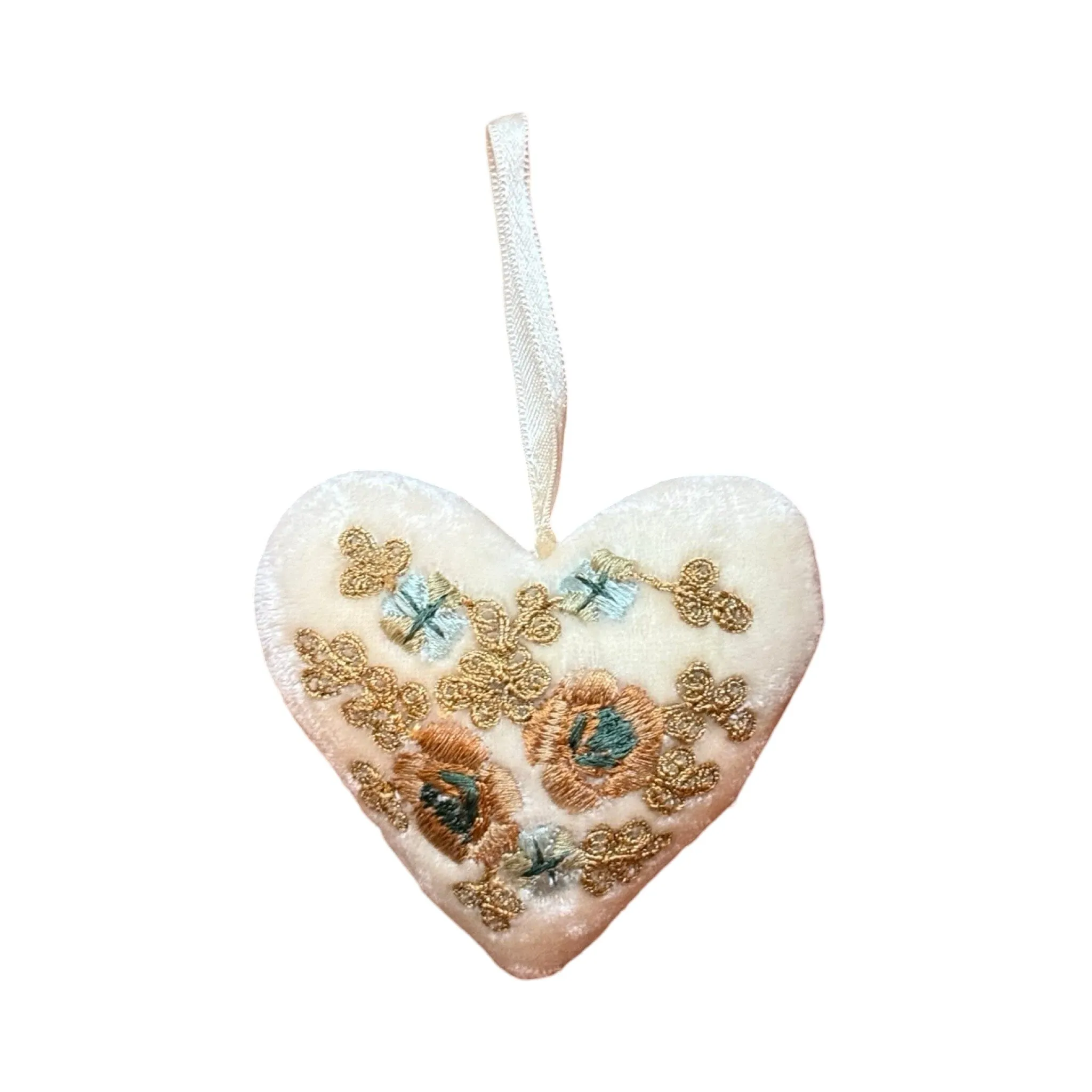 Hand Embroidered Silk Velvet Heart Ornaments