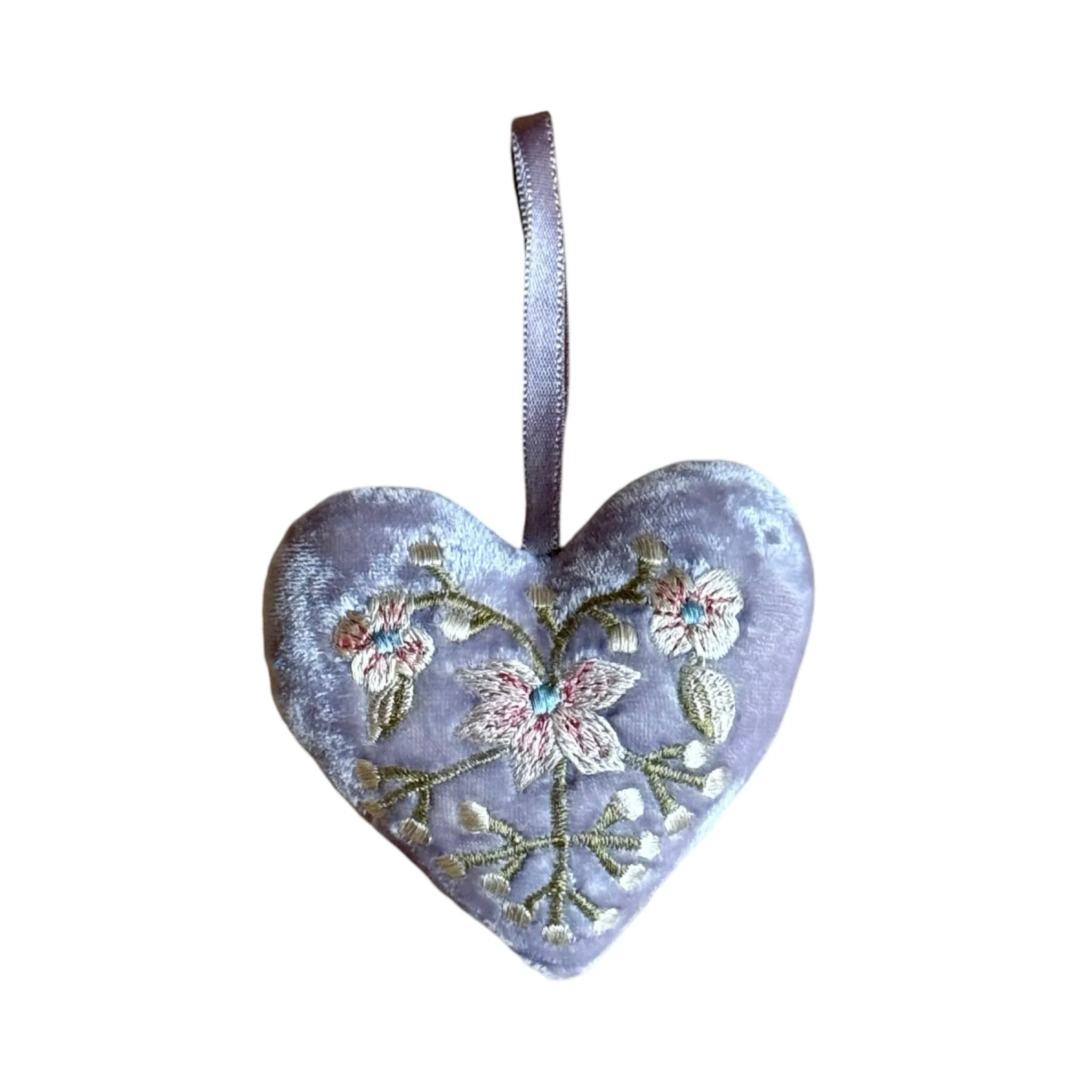 Hand Embroidered Silk Velvet Heart Ornaments