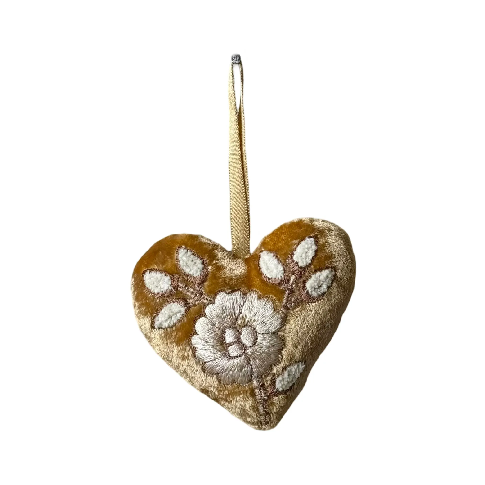 Hand Embroidered Silk Velvet Heart Ornaments