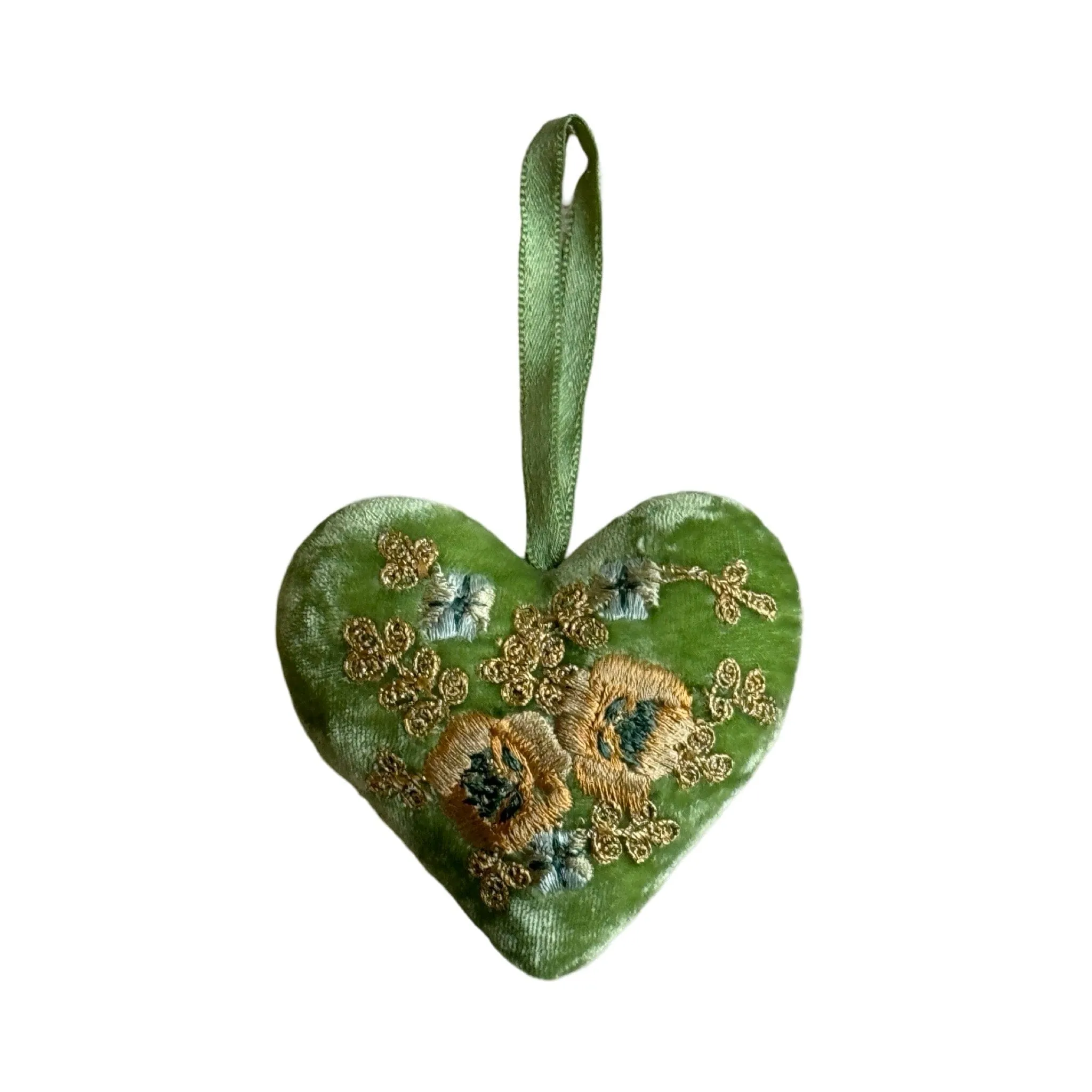 Hand Embroidered Silk Velvet Heart Ornaments