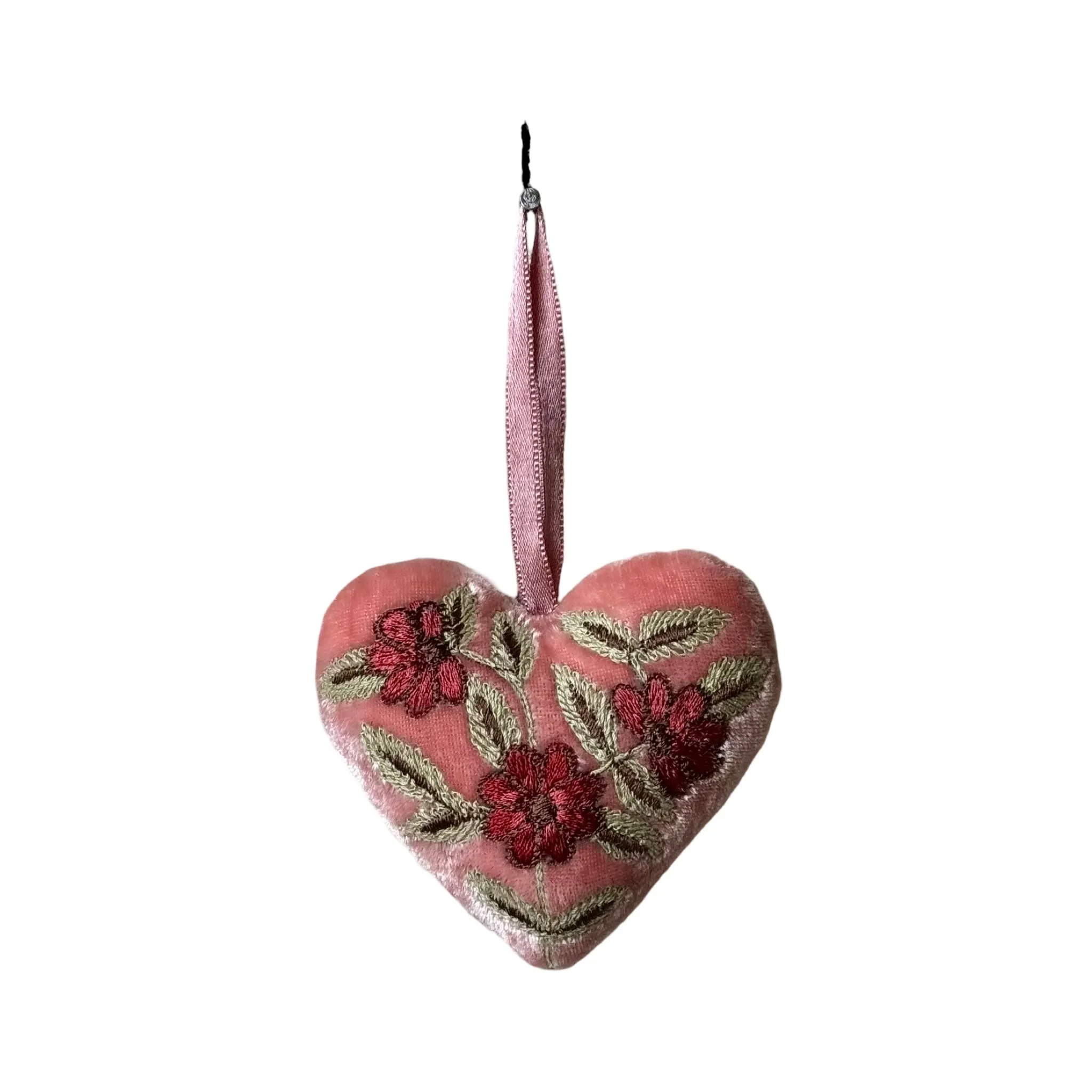 Hand Embroidered Silk Velvet Heart Ornaments