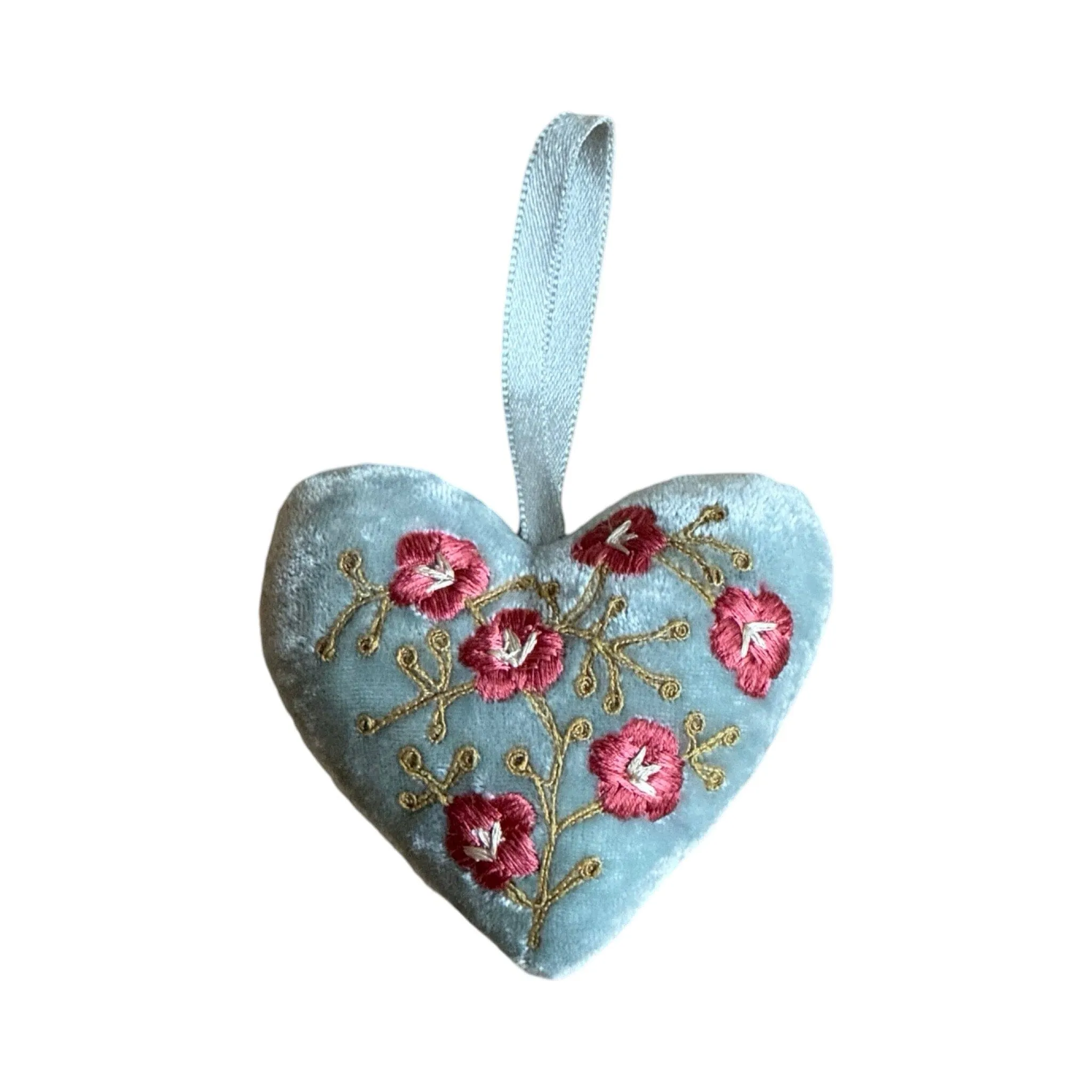 Hand Embroidered Silk Velvet Heart Ornaments