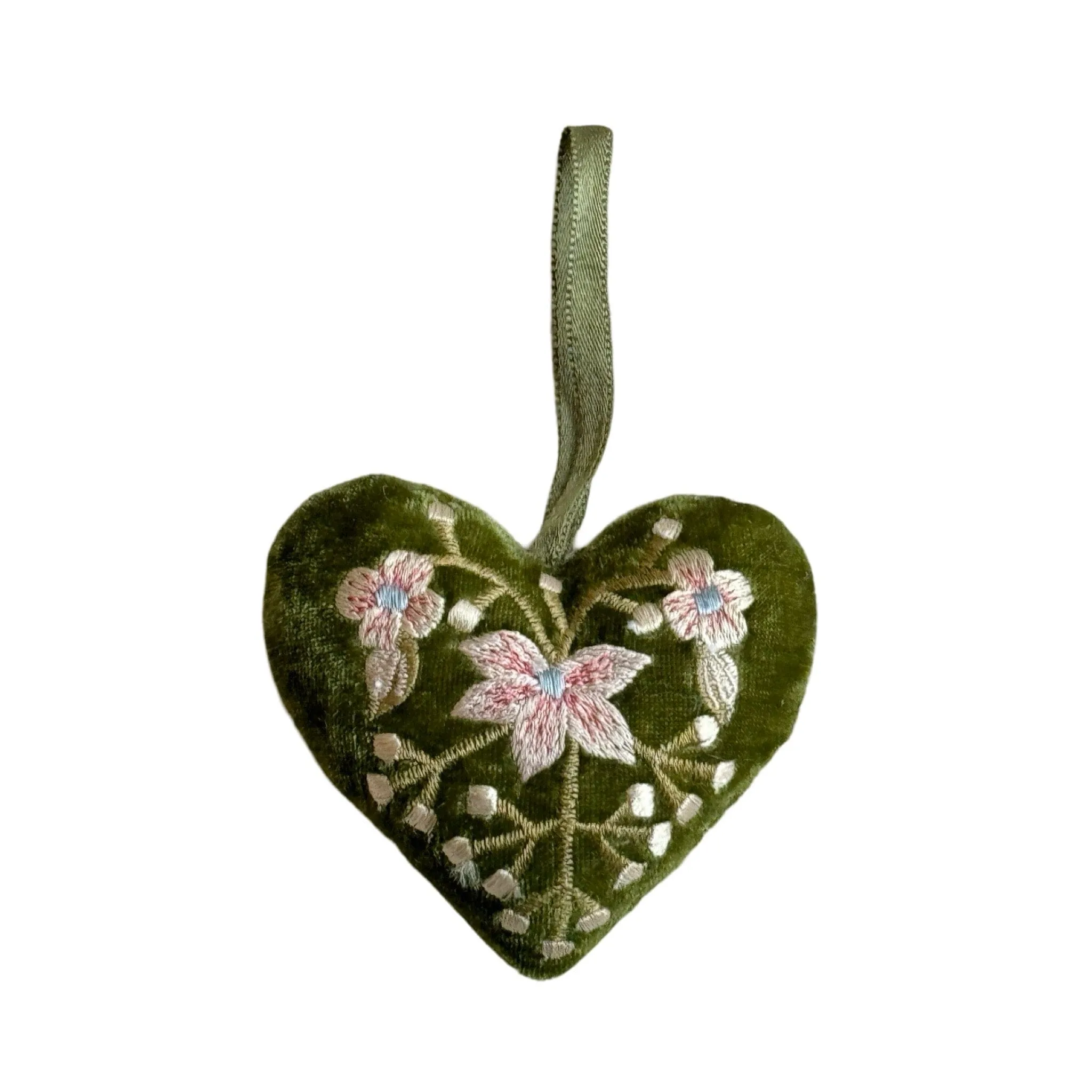 Hand Embroidered Silk Velvet Heart Ornaments