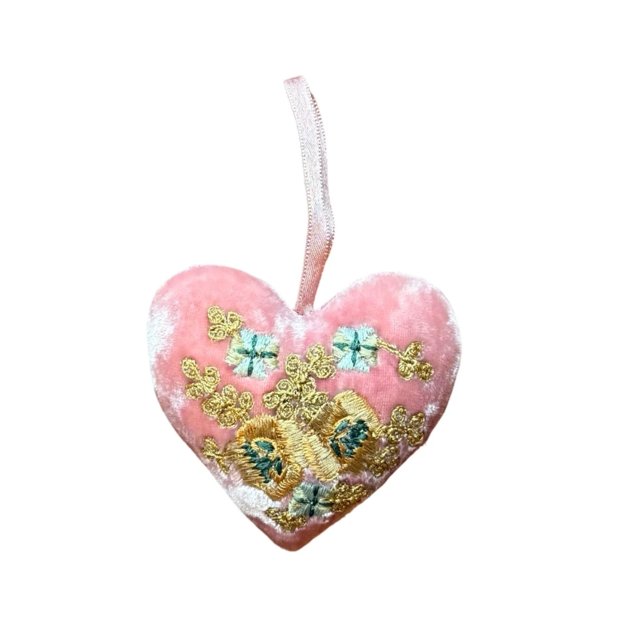 Hand Embroidered Silk Velvet Heart Ornaments