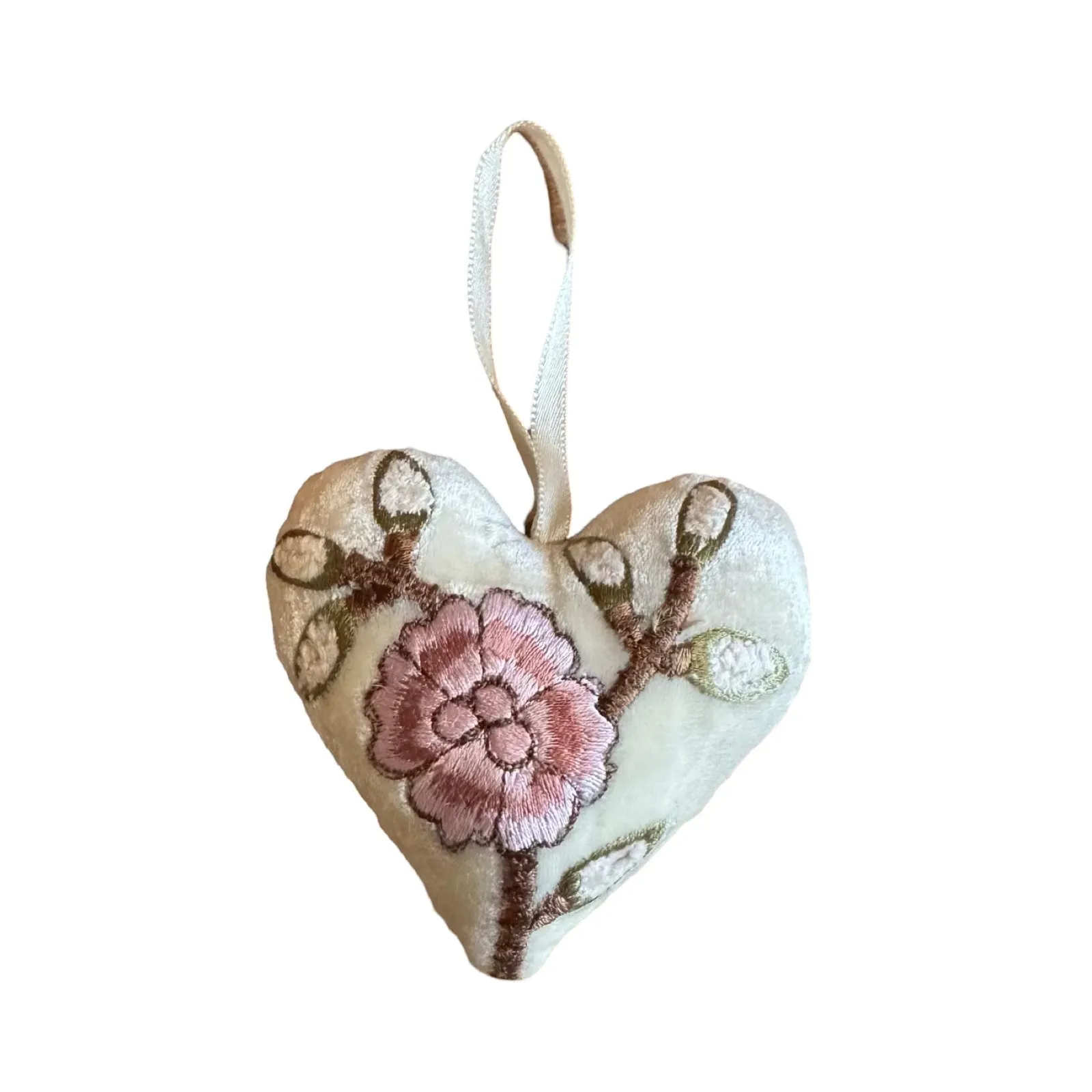 Hand Embroidered Silk Velvet Heart Ornaments