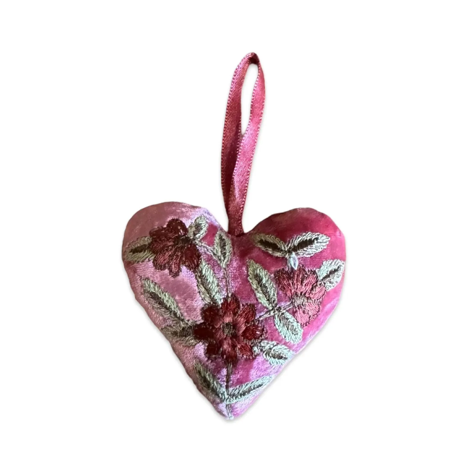 Hand Embroidered Silk Velvet Heart Ornaments