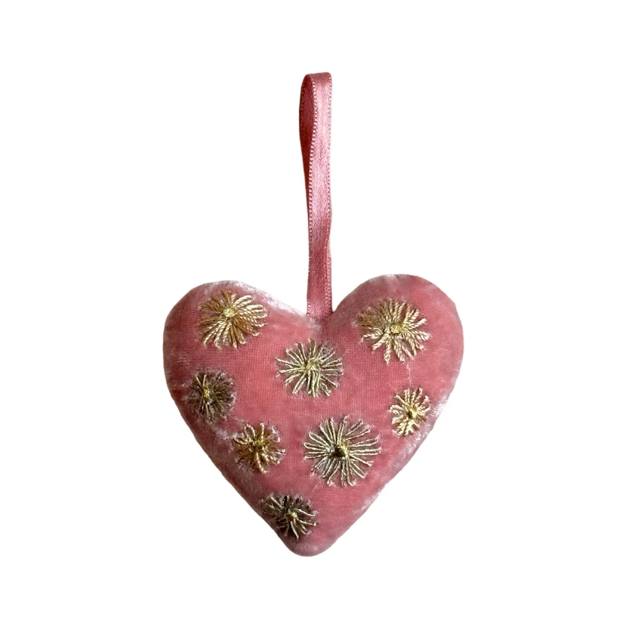 Hand Embroidered Silk Velvet Heart Ornaments