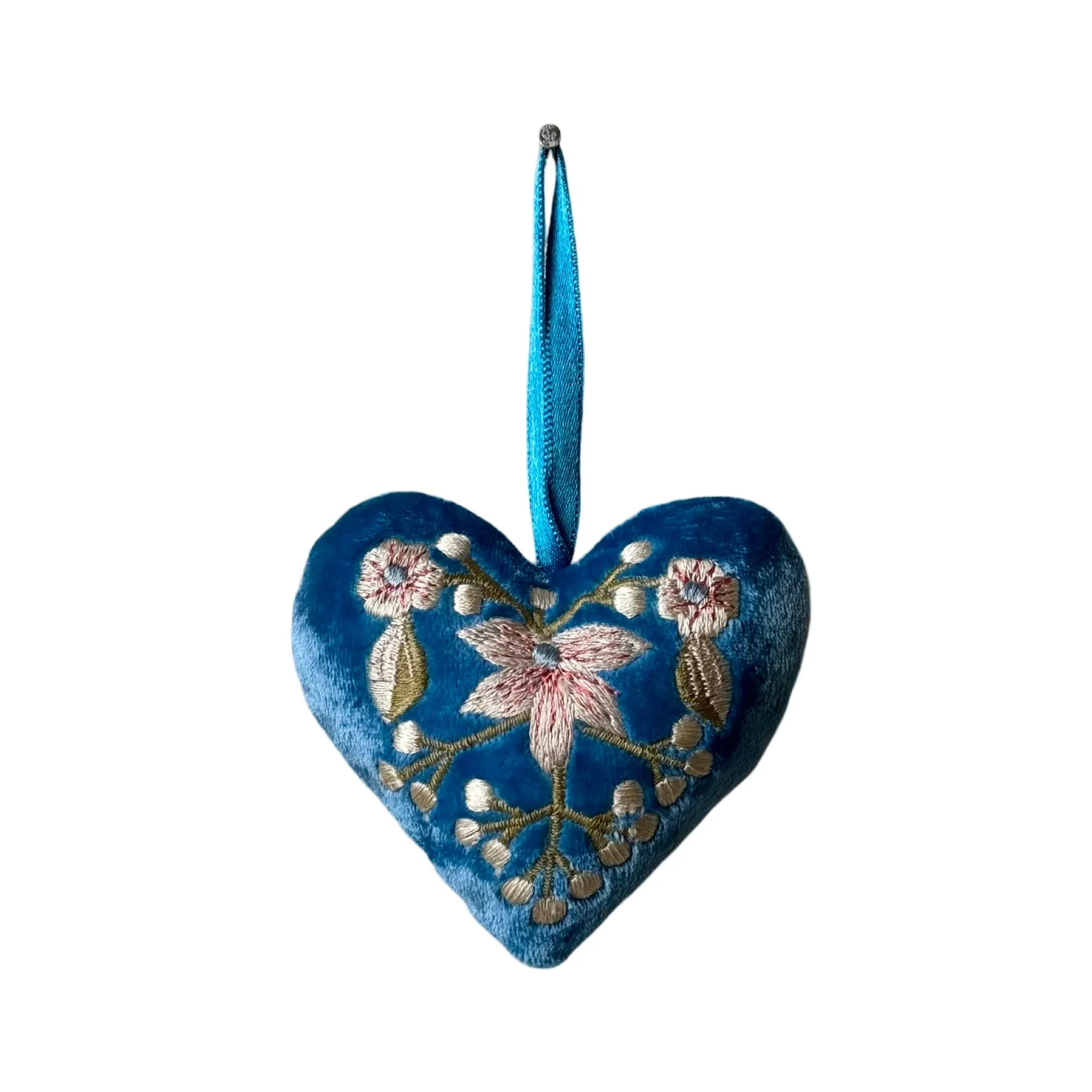 Hand Embroidered Silk Velvet Heart Ornaments