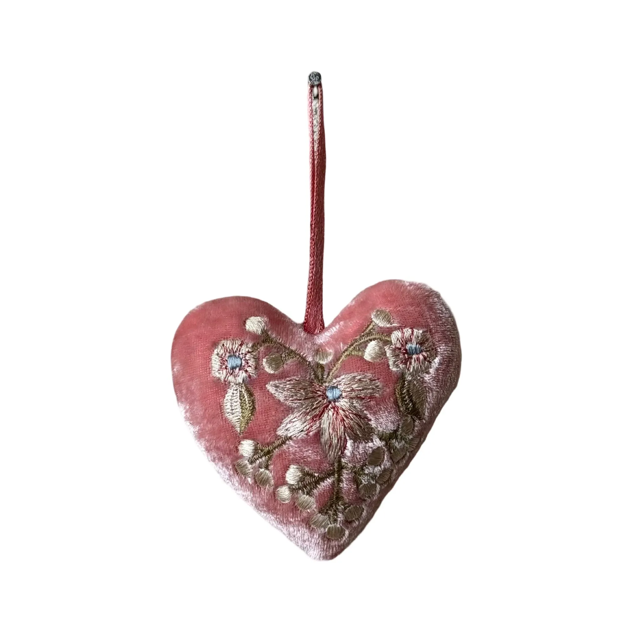 Hand Embroidered Silk Velvet Heart Ornaments