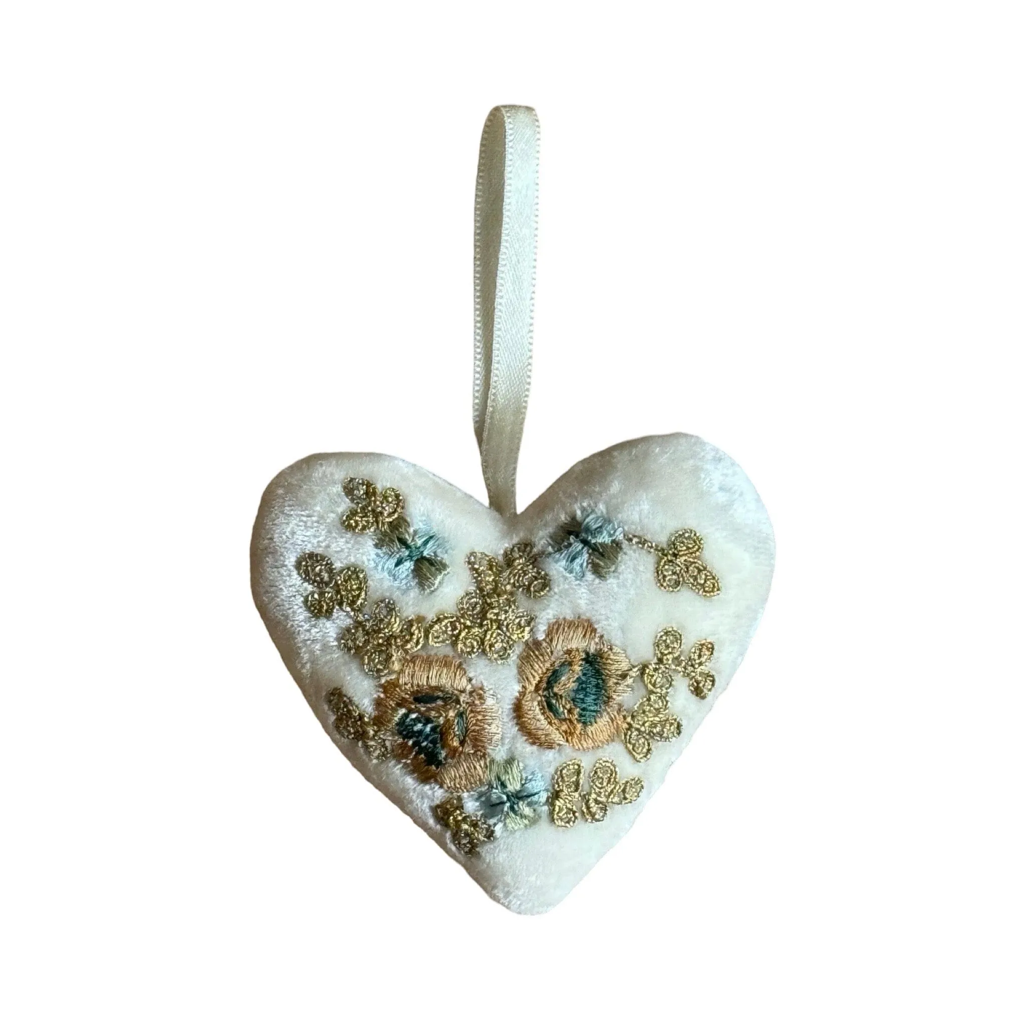 Hand Embroidered Silk Velvet Heart Ornaments