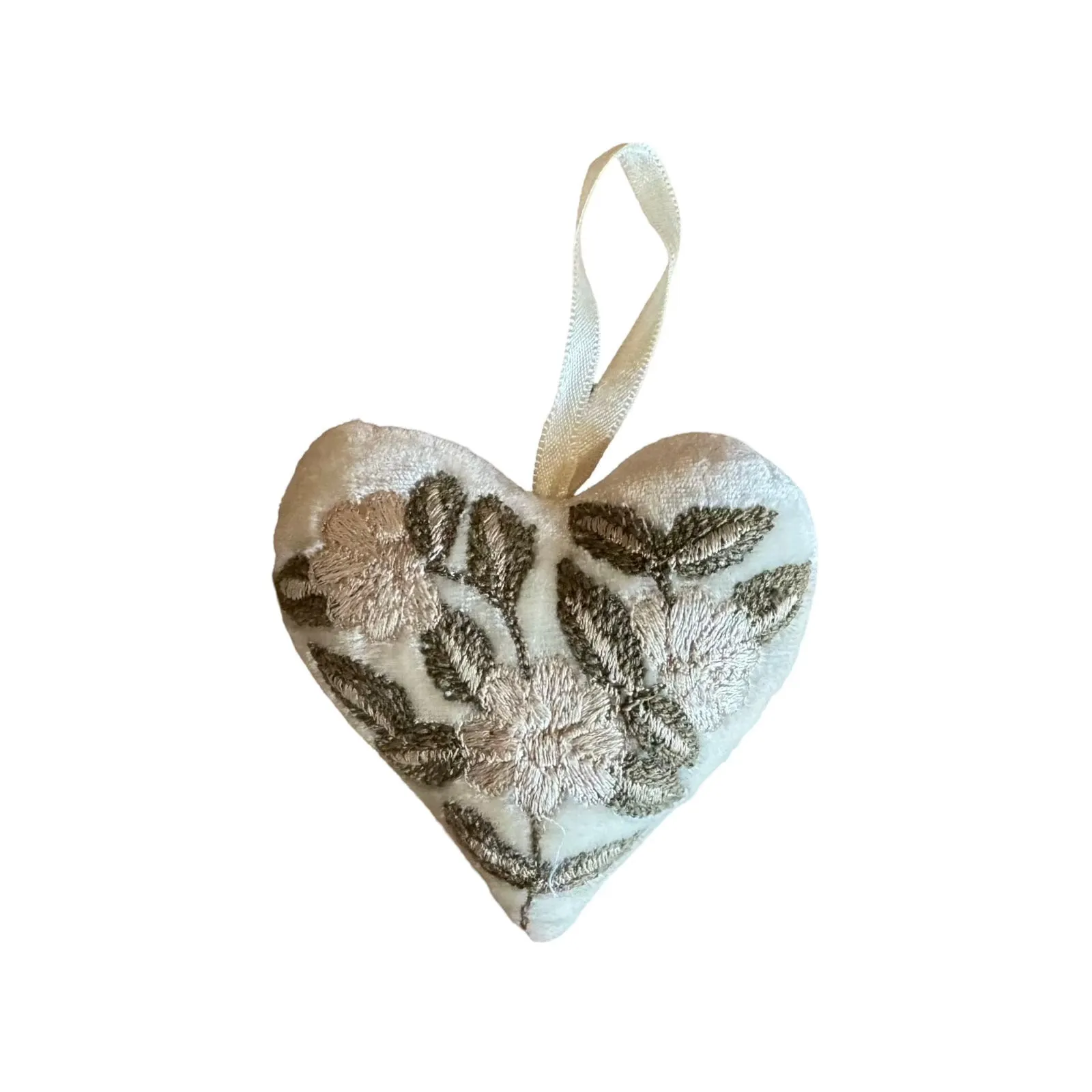 Hand Embroidered Silk Velvet Heart Ornaments