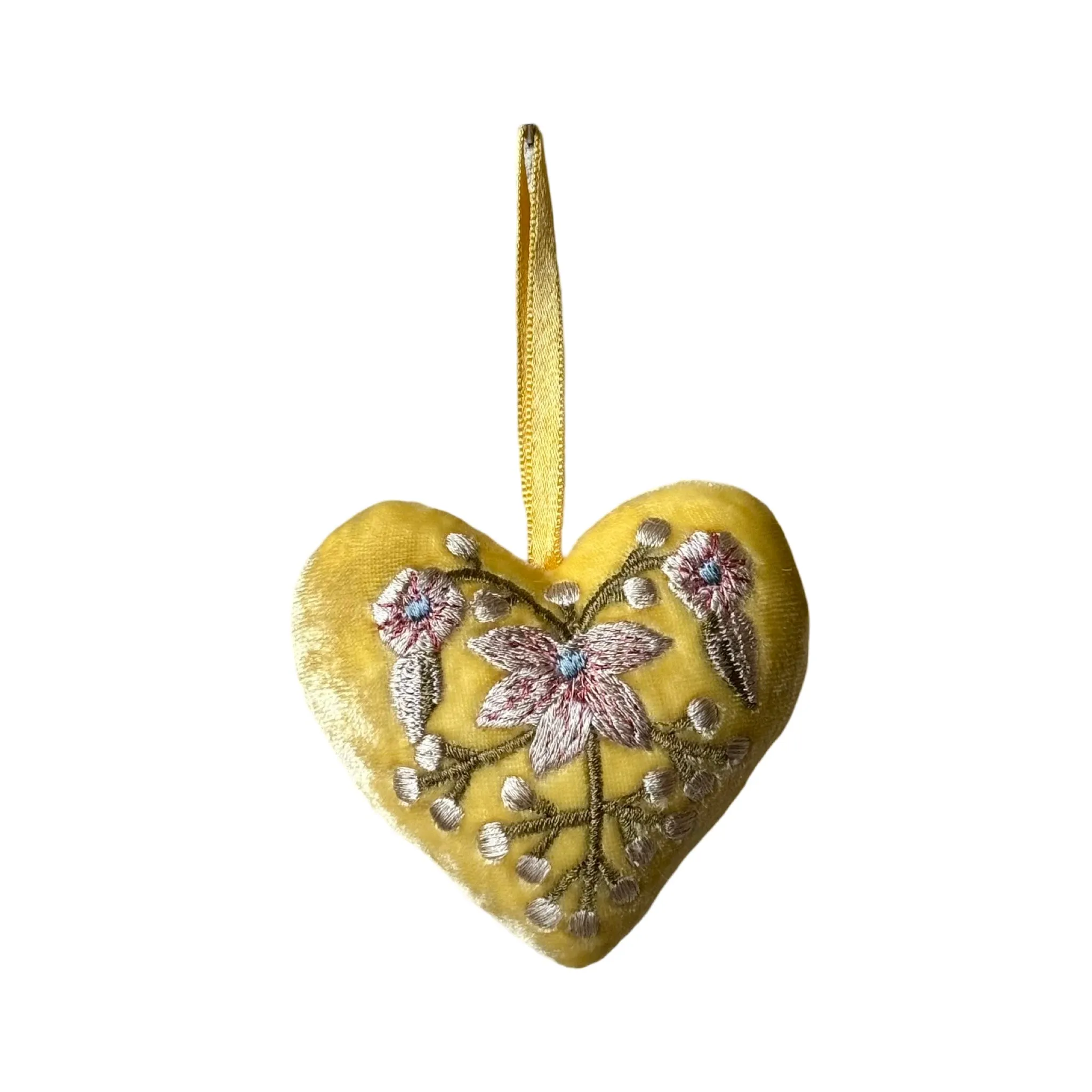 Hand Embroidered Silk Velvet Heart Ornaments